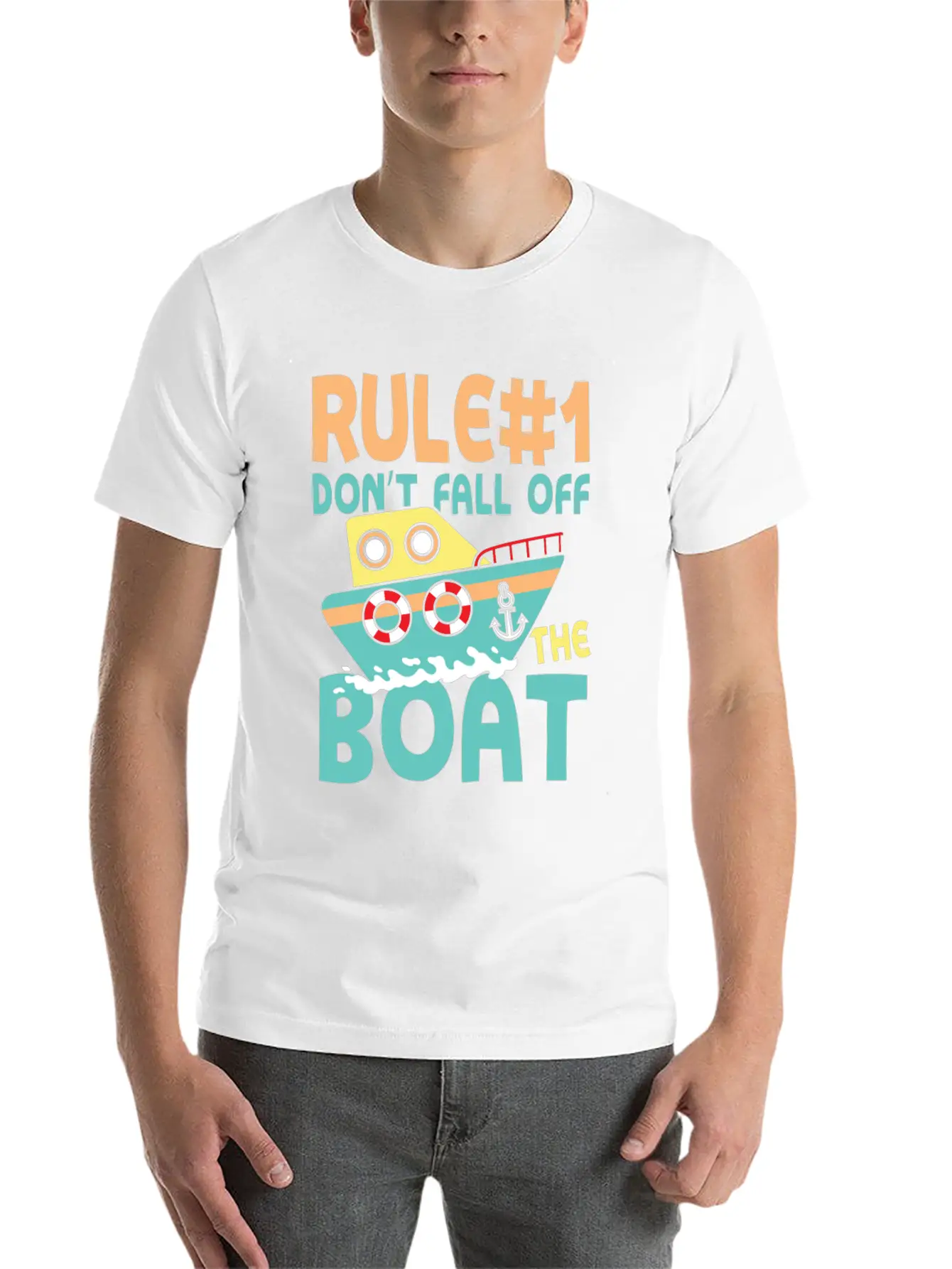 Rule Number 1 Don T Fall Off The Boat Lightweight Cotton T-Shirt – Daily Comfort Graphic Shirt