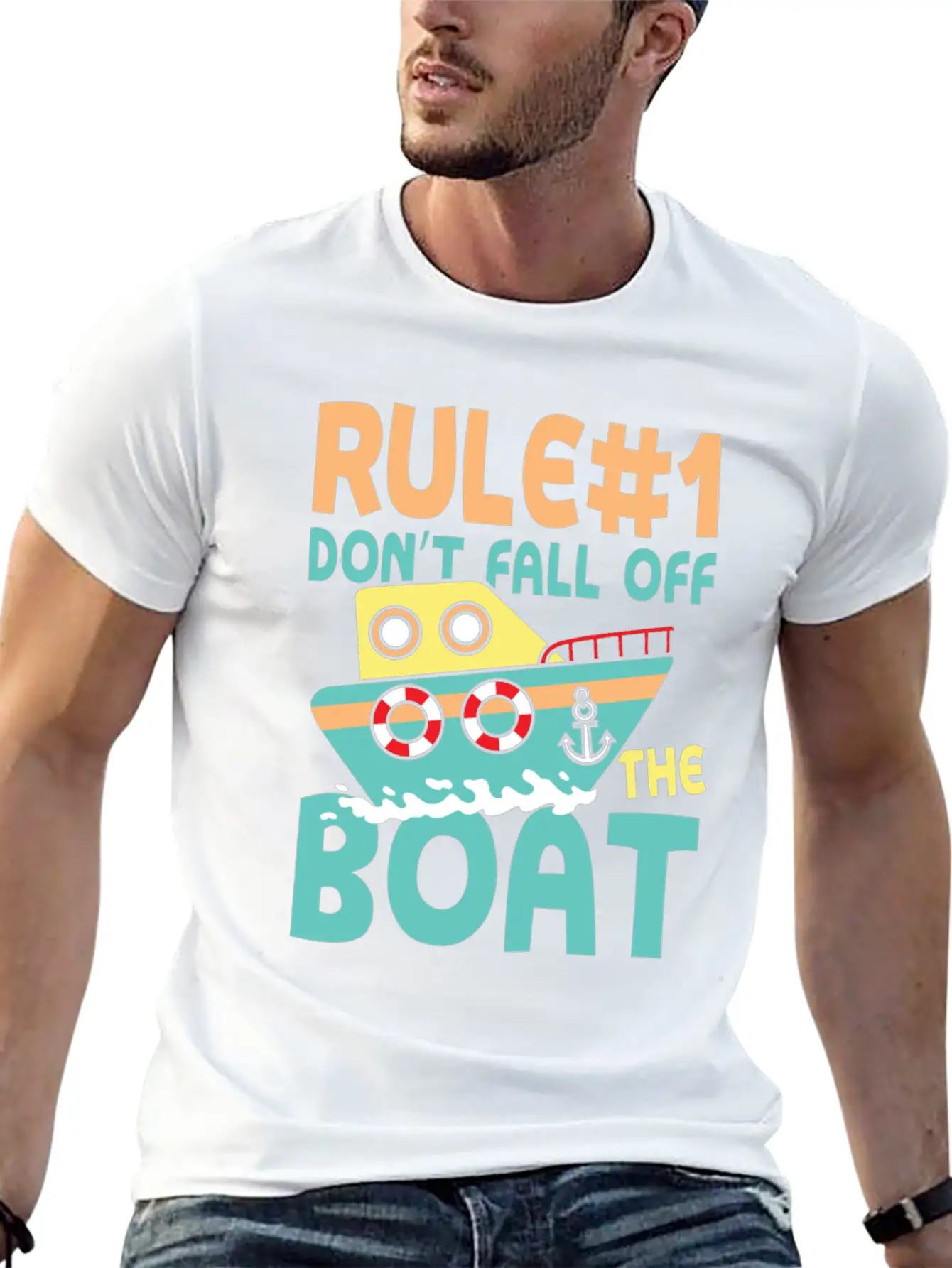 Rule Number 1 Don T Fall Off The Boat Lightweight Cotton T-Shirt – Daily Comfort Graphic Shirt