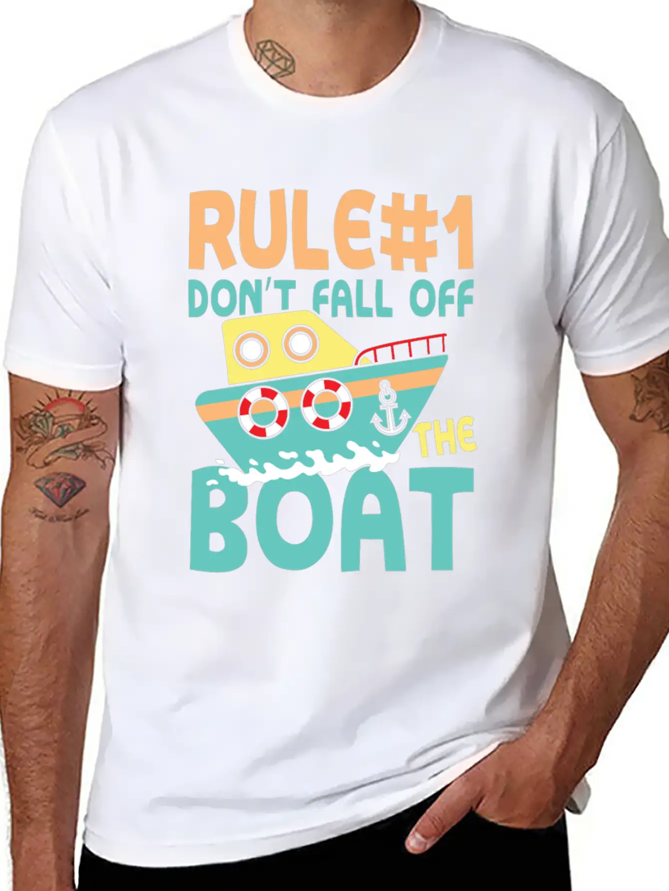 Rule Number 1 Don T Fall Off The Boat Lightweight Cotton T-Shirt – Daily Comfort Graphic Shirt
