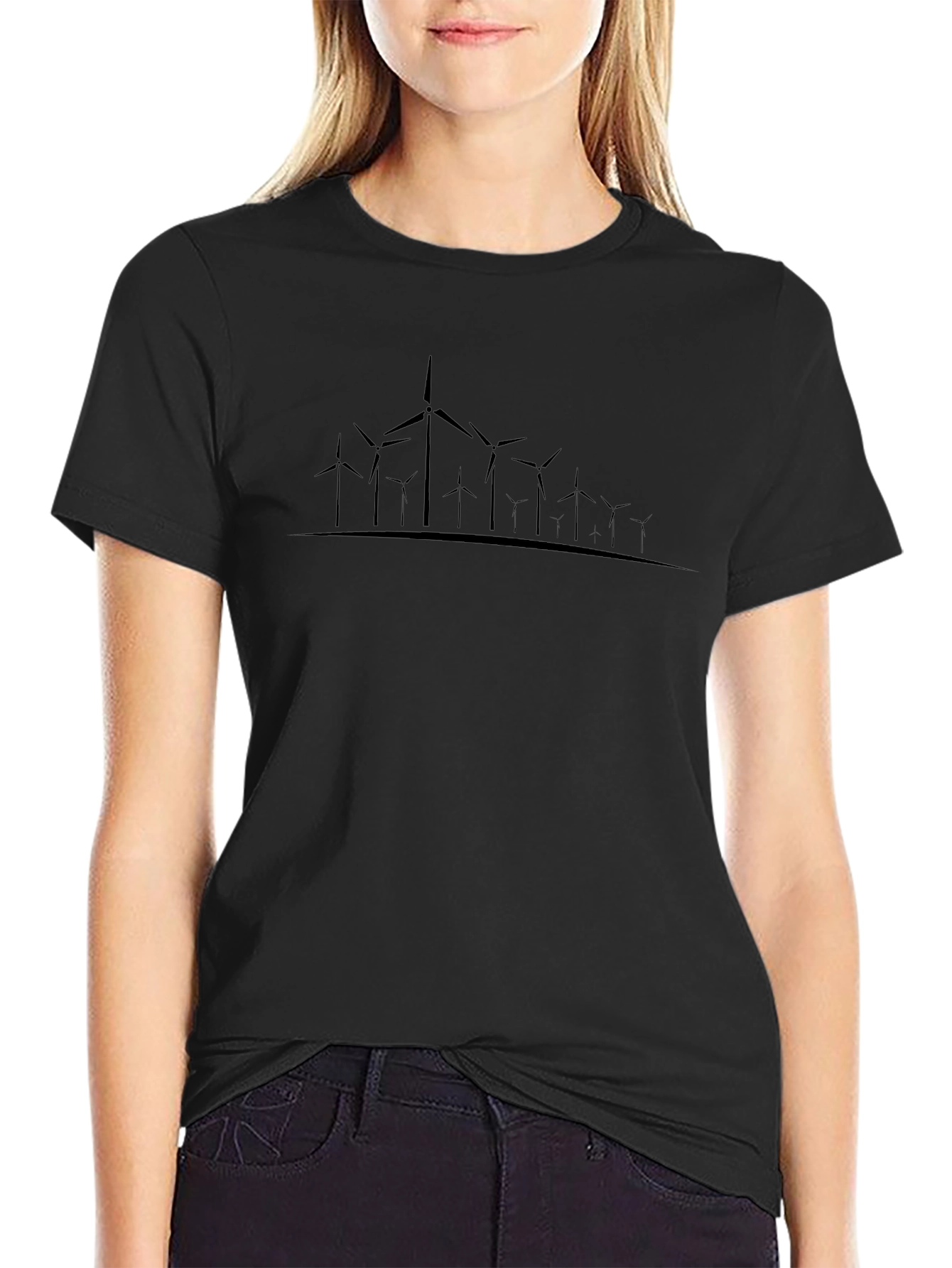 Wind Turbine Graphic Black T-Shirt