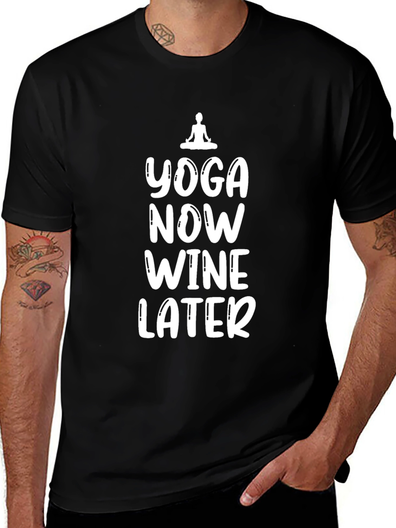 Yoga Now Wine Later Black Graphic T-Shirt