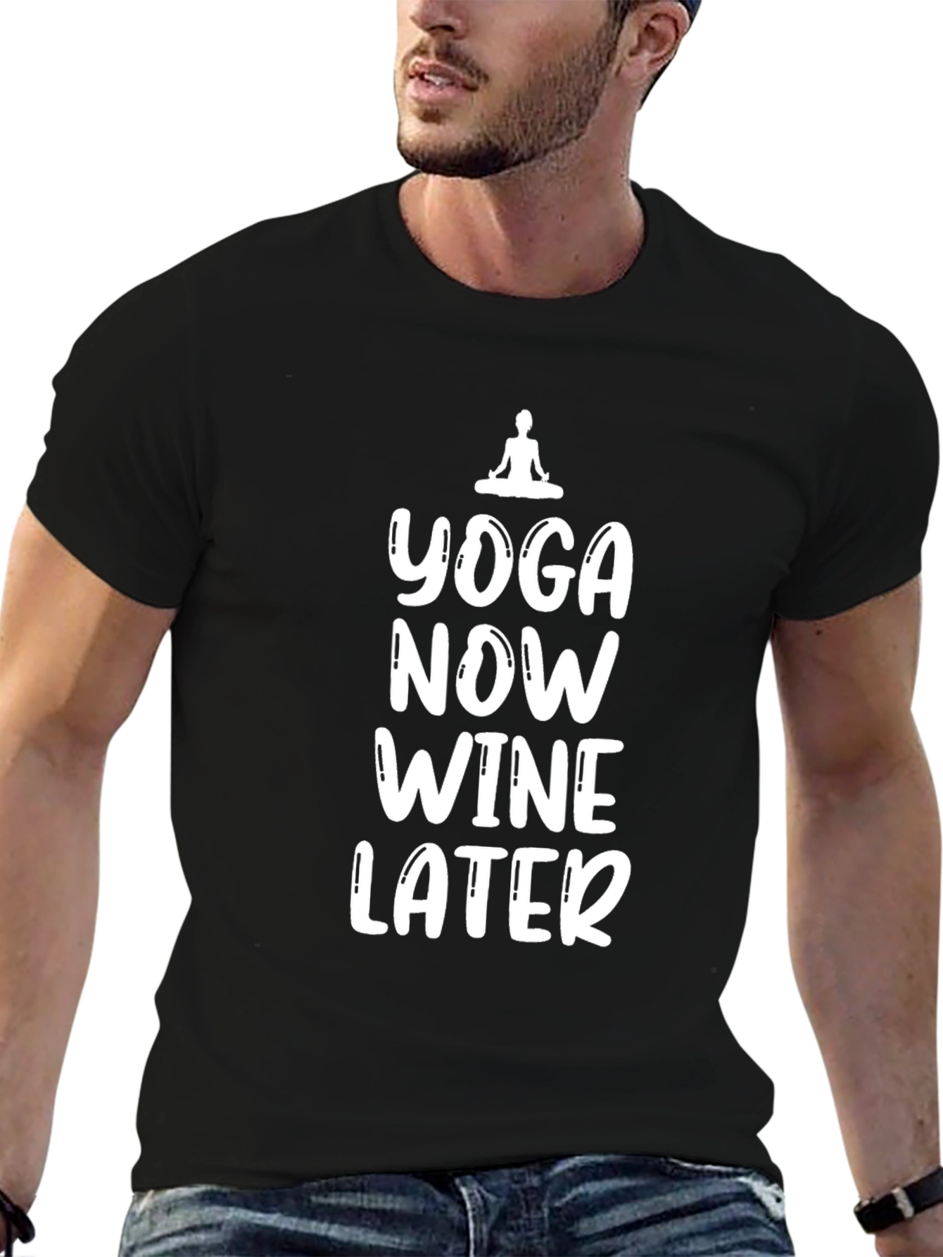 Yoga Now Wine Later Black Graphic T-Shirt