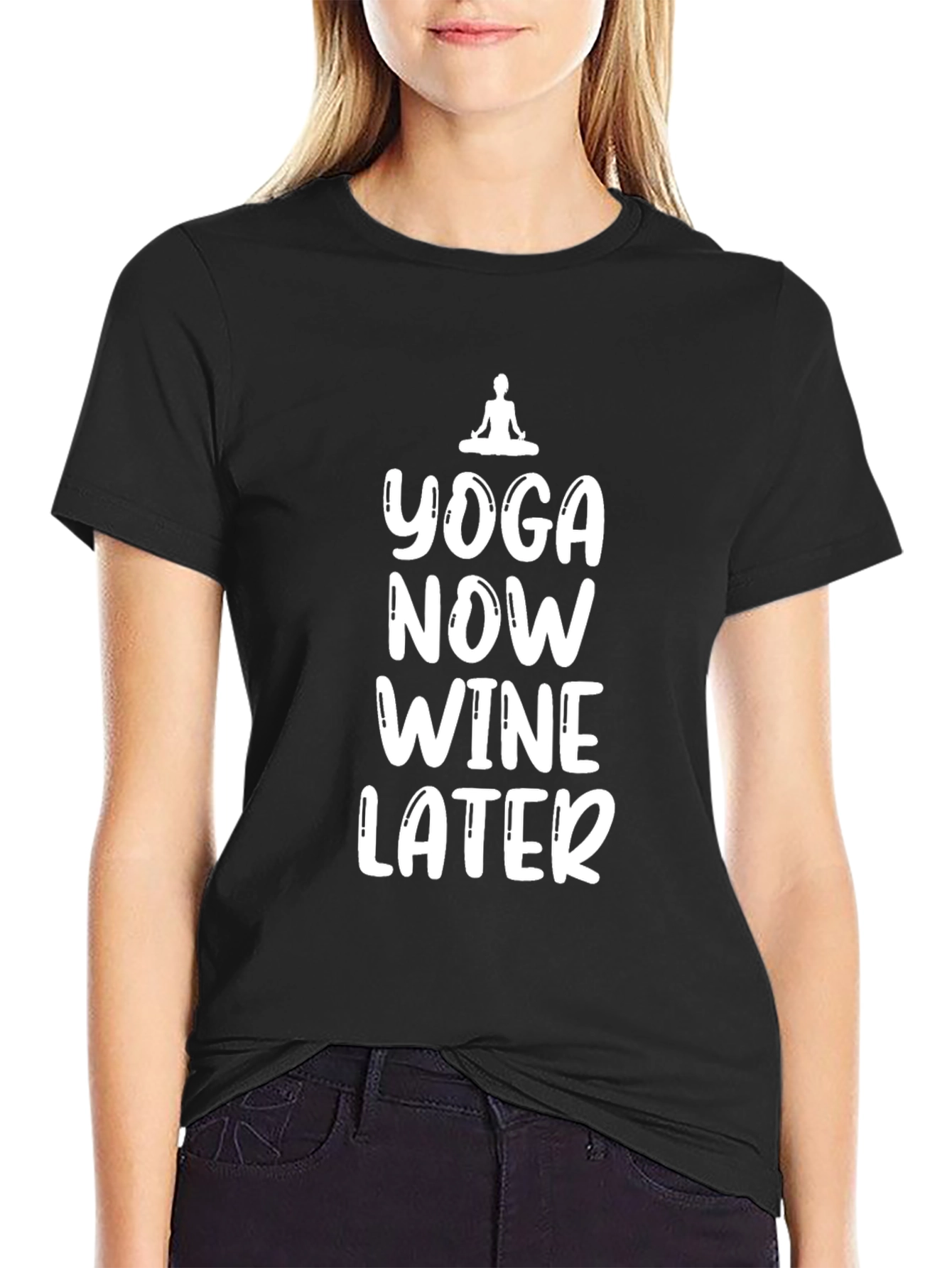 Yoga Now Wine Later Black Graphic T-Shirt