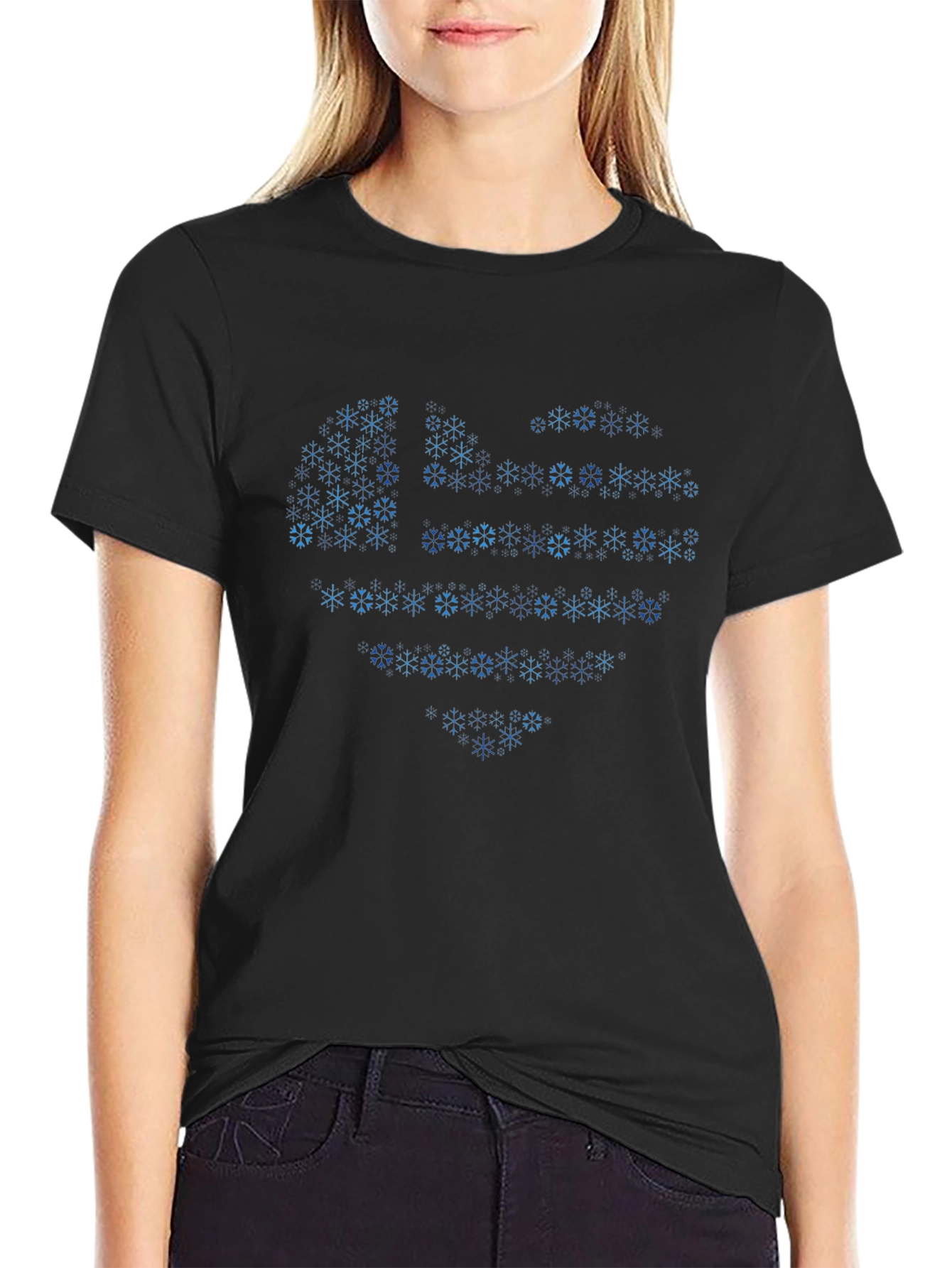Snowflake Heart Graphic Black T-Shirt