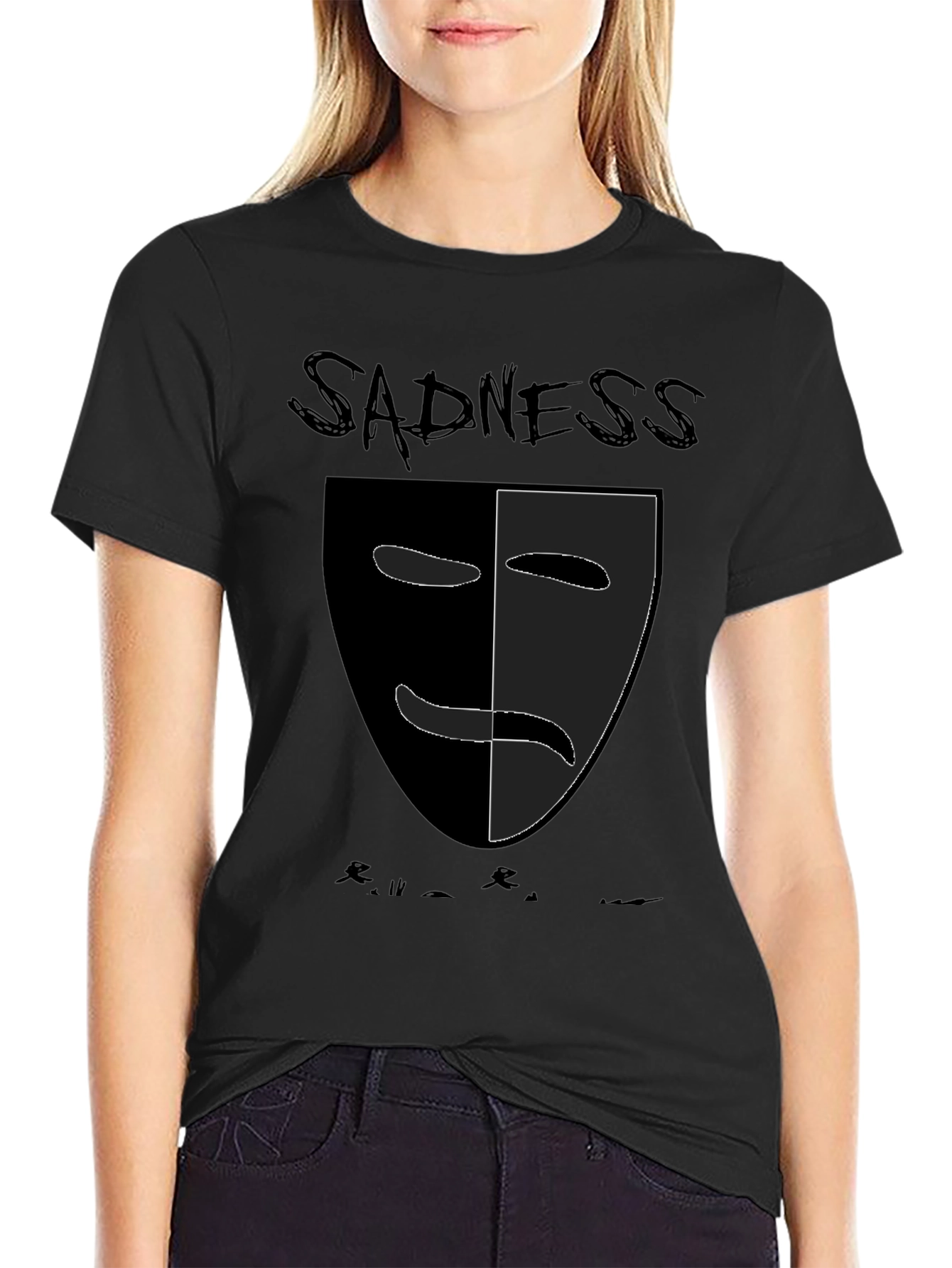 Sadness Mask Graphic T-Shirt - Black Unisex Tee