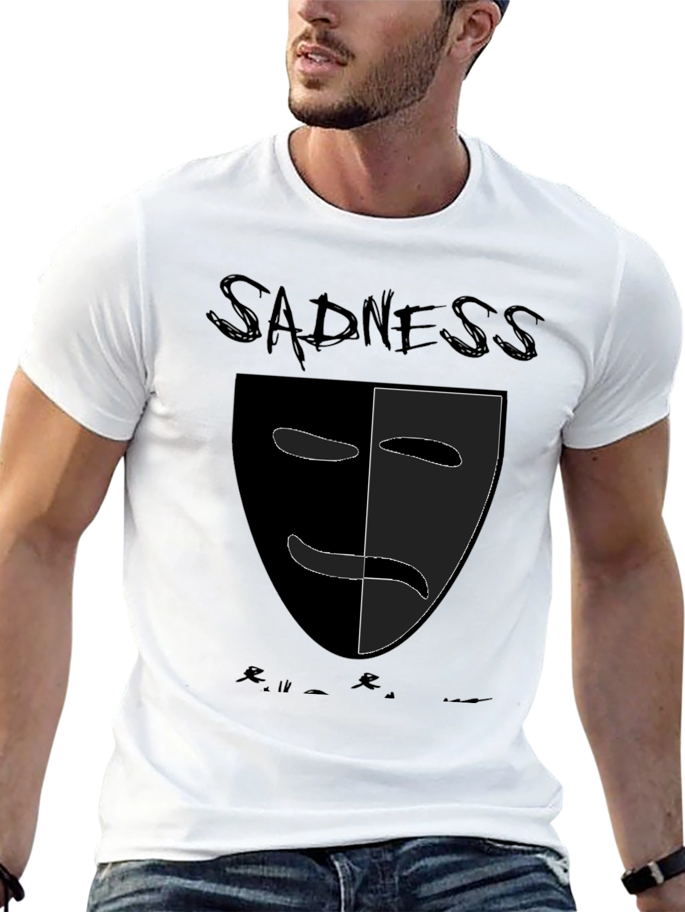Sadness Mask Graphic T-Shirt - Black Unisex Tee