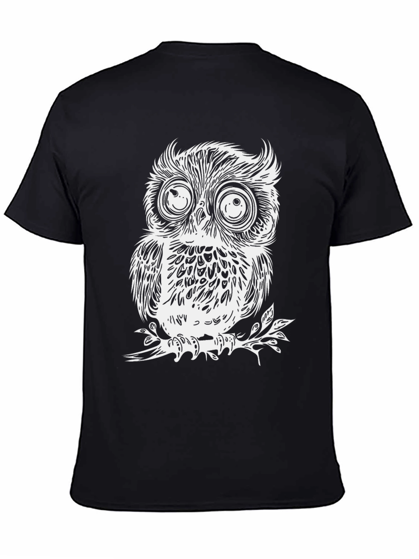 Whimsical Owl Graphic Tee - Black Cotton T-Shirt
