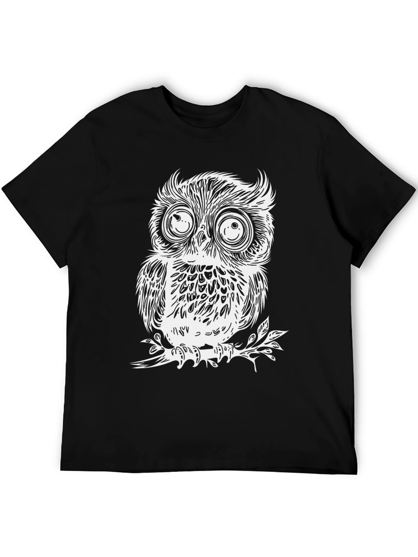 Whimsical Owl Graphic Tee - Black Cotton T-Shirt