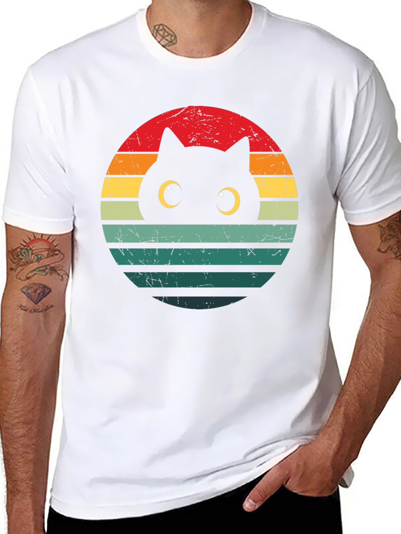 Retro Cat Sunset T-Shirt - Unique Graphic Tee