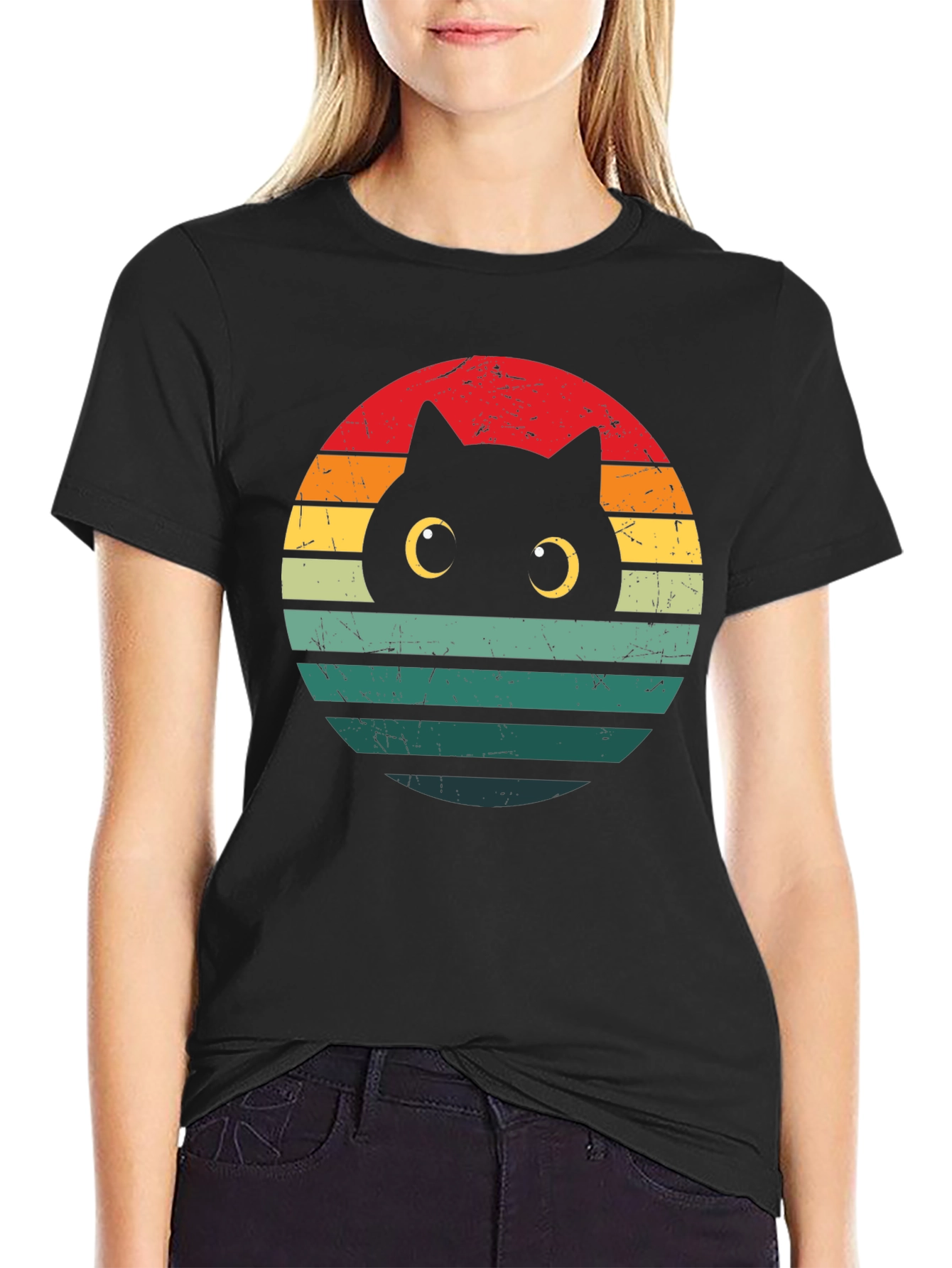 Retro Cat Sunset T-Shirt - Unique Graphic Tee