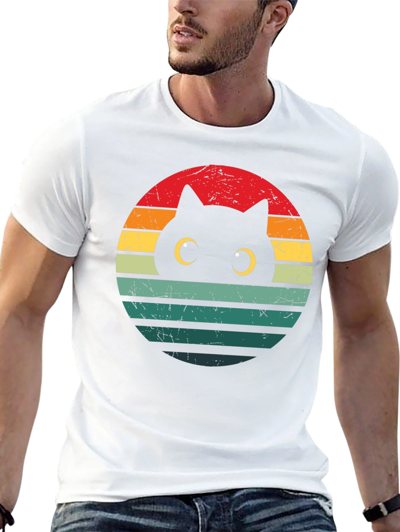 Retro Cat Sunset T-Shirt - Unique Graphic Tee