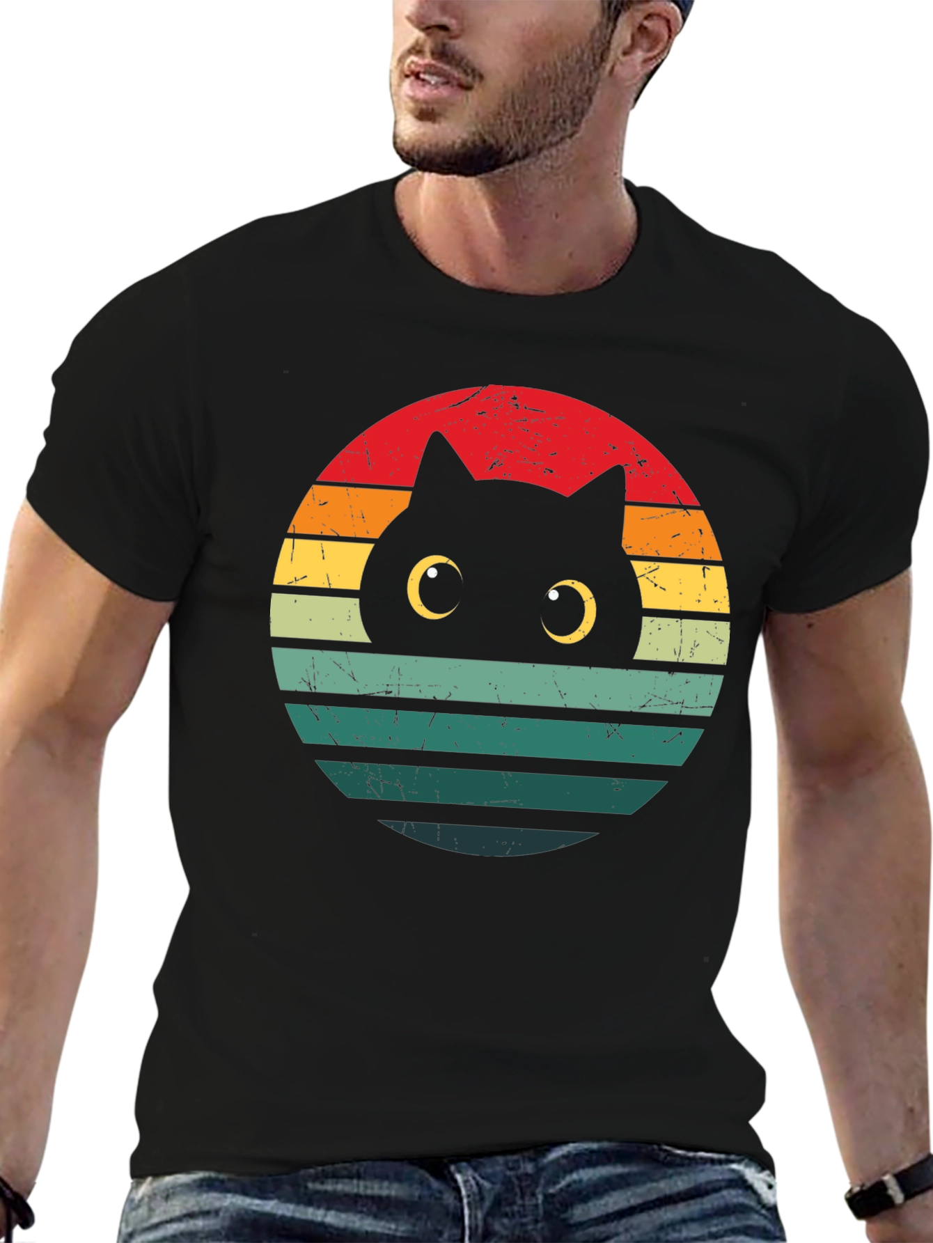 Retro Cat Sunset T-Shirt - Unique Graphic Tee