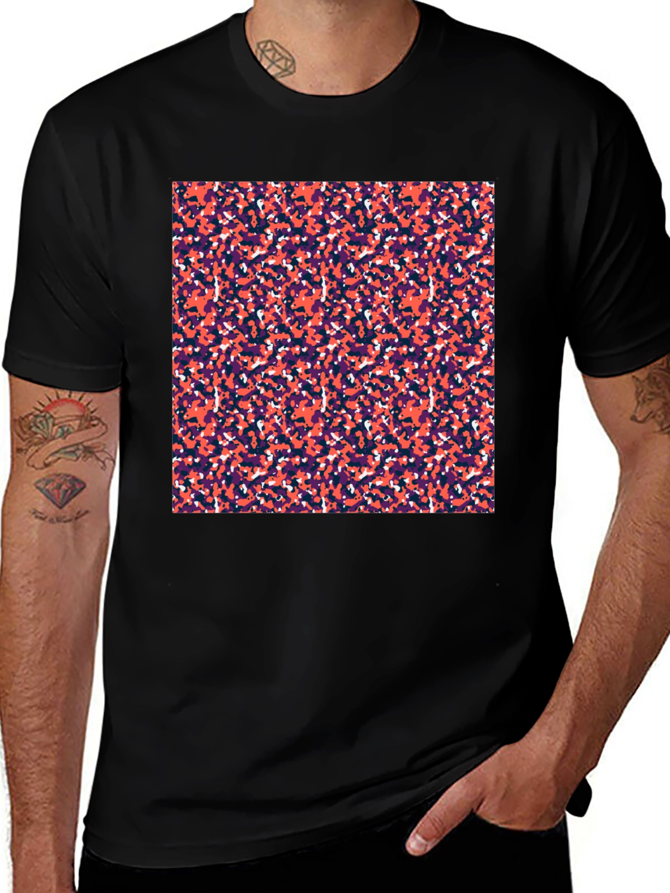 Abstract Camo Print Black T-Shirt