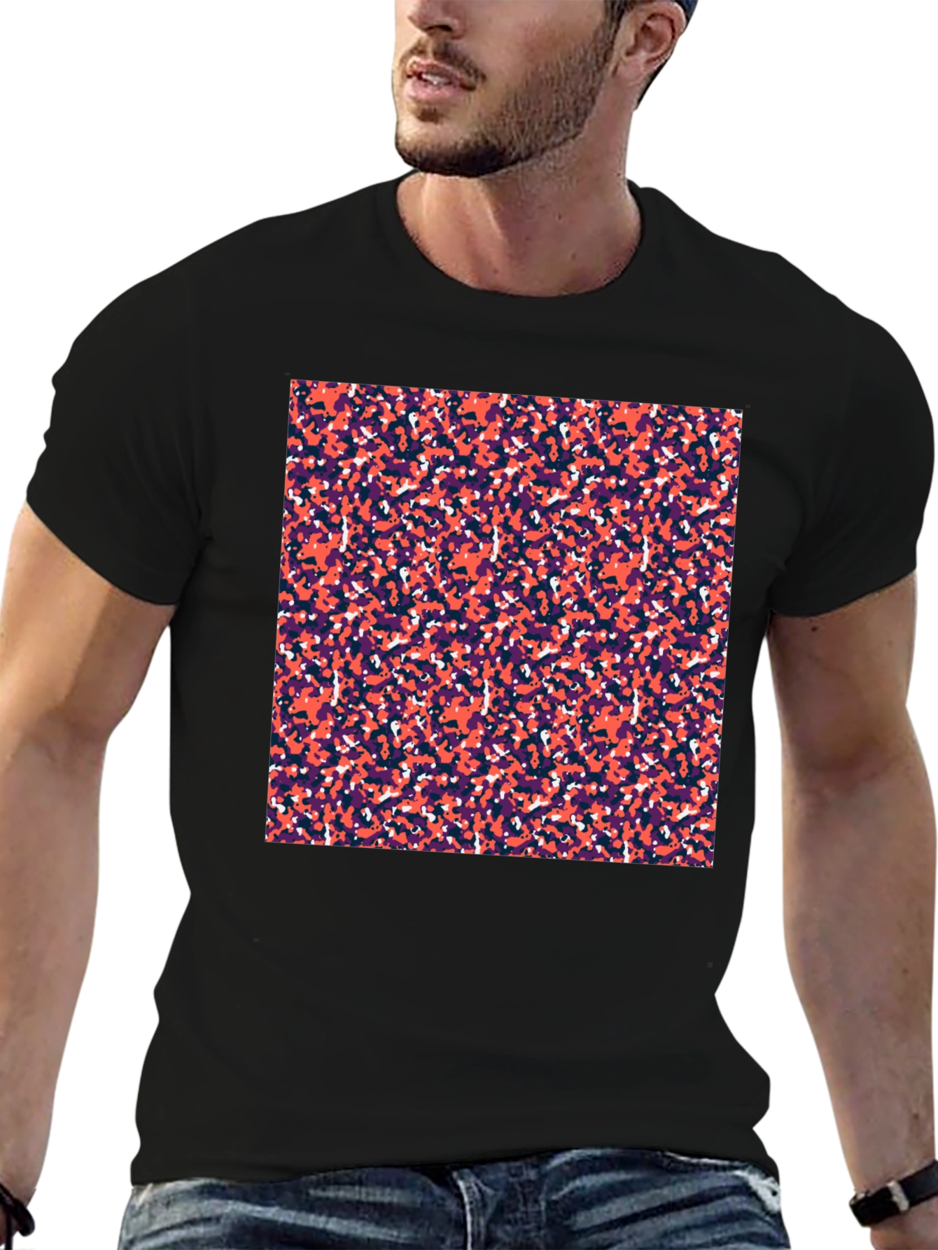 Abstract Camo Print Black T-Shirt