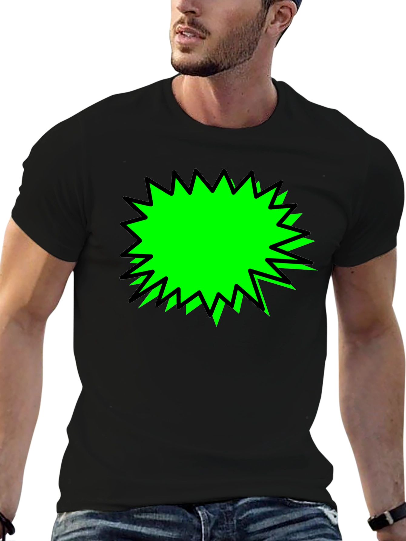 Black T-Shirt with Green Burst Graphic