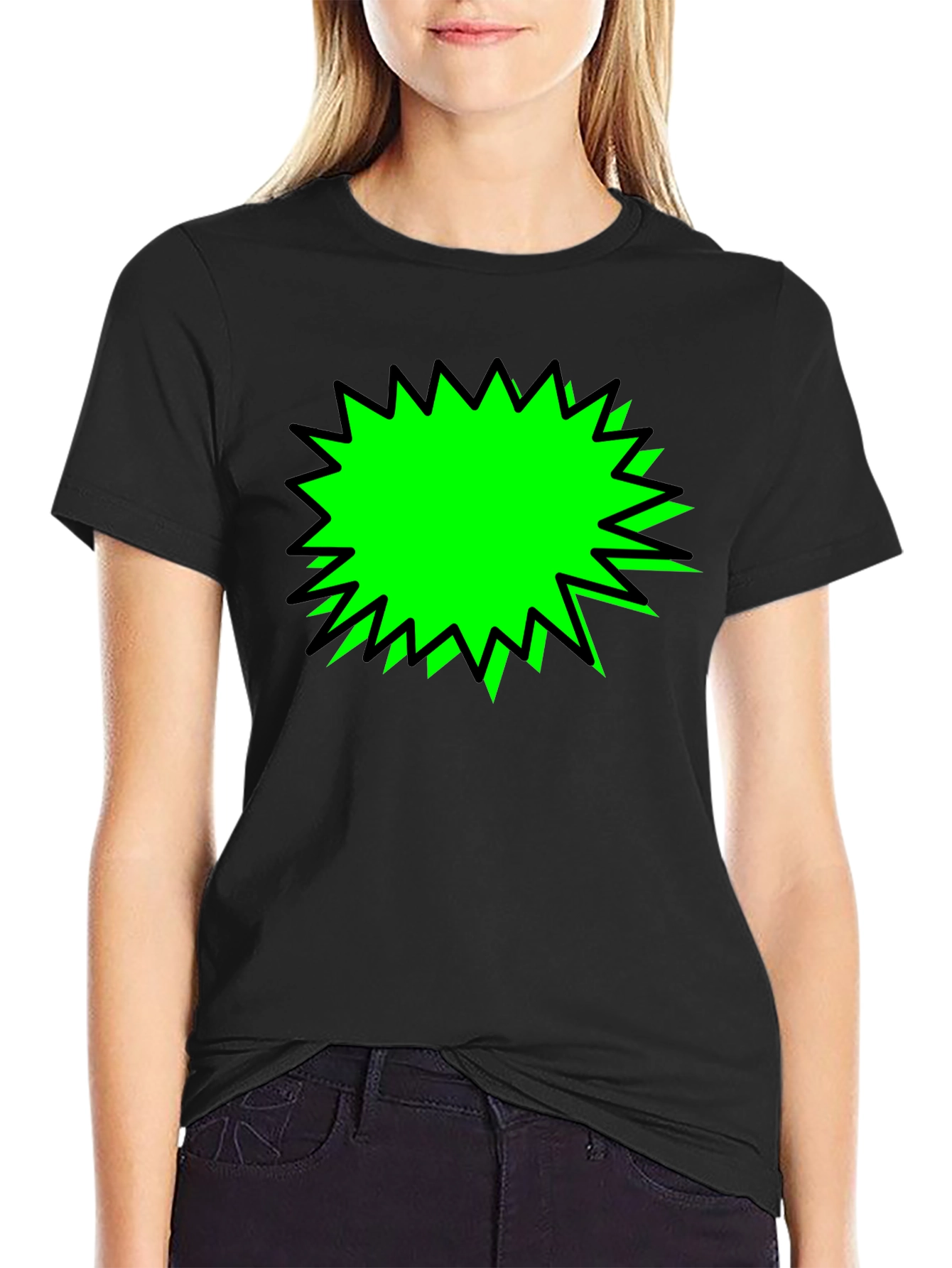 Black T-Shirt with Green Burst Graphic