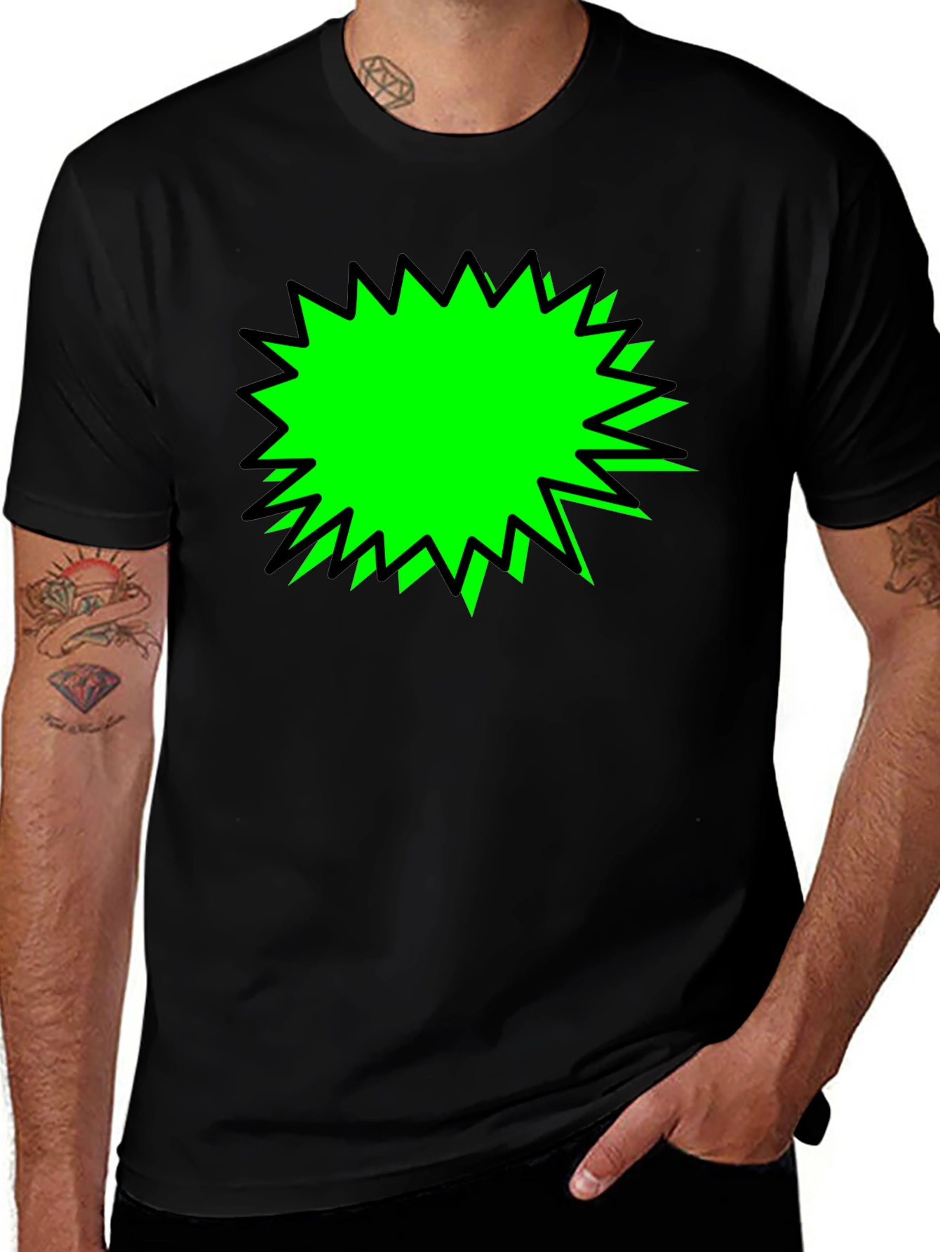 Black T-Shirt with Green Burst Graphic
