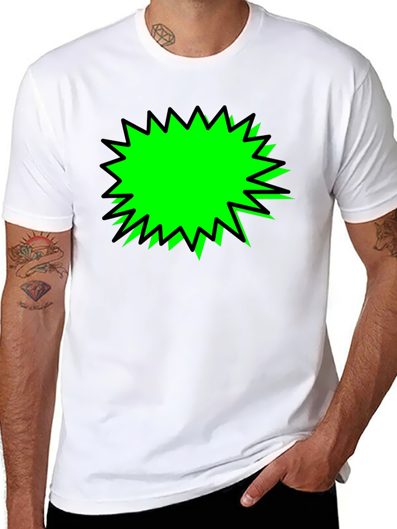 Black T-Shirt with Green Burst Graphic