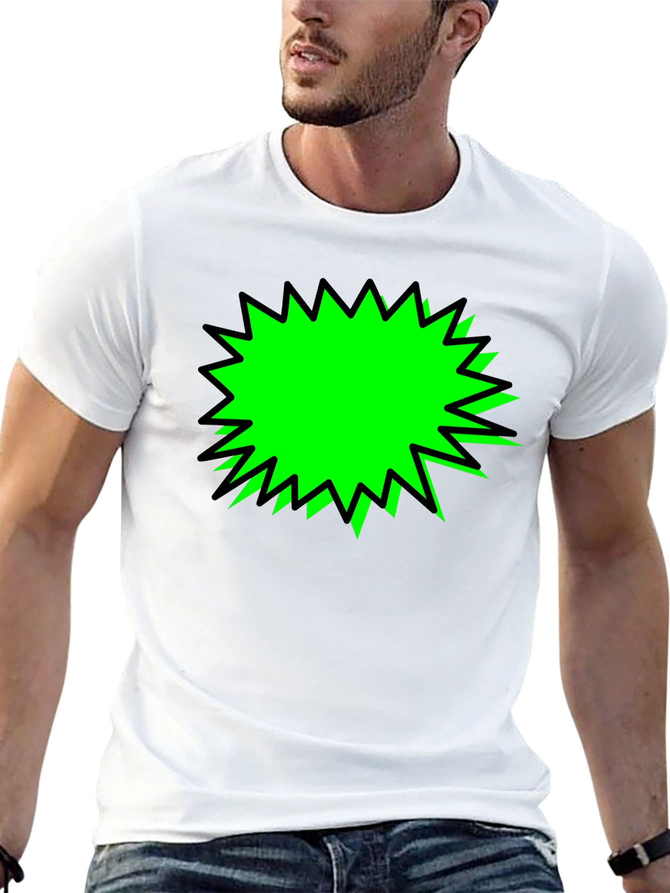 Black T-Shirt with Green Burst Graphic