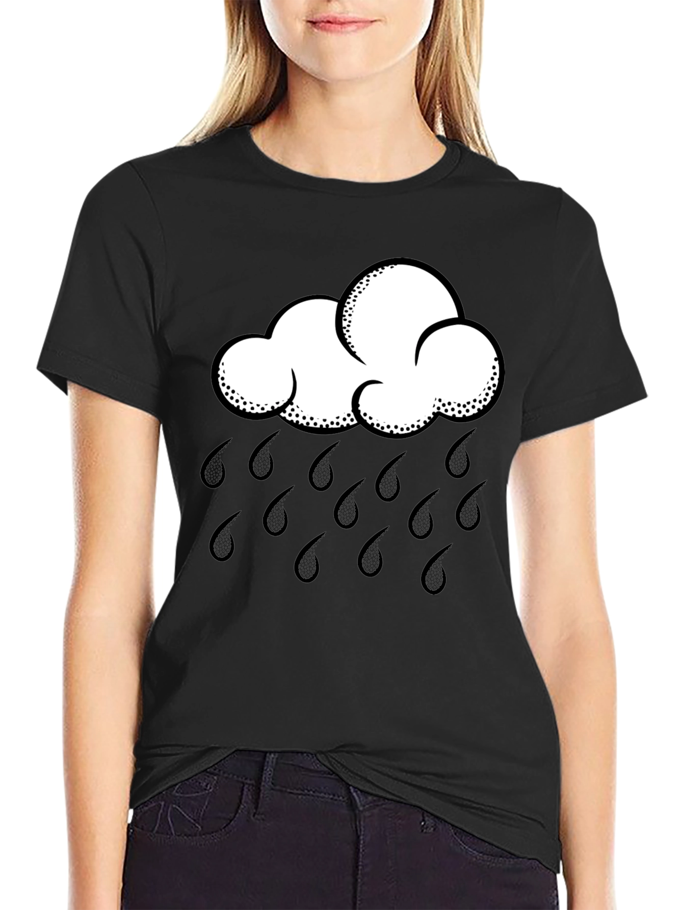 Rain Cloud Graphic Tee - Black Cotton Shirt