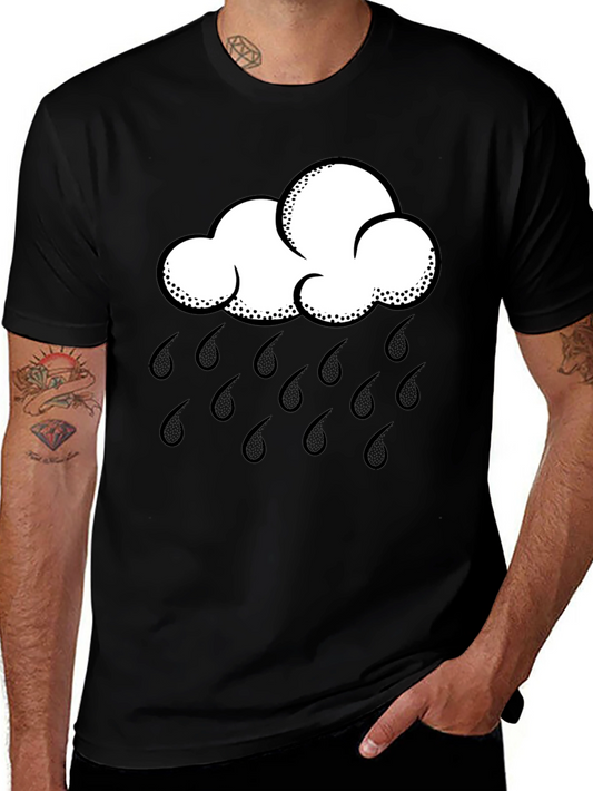 Rain Cloud Graphic Tee - Black Cotton Shirt
