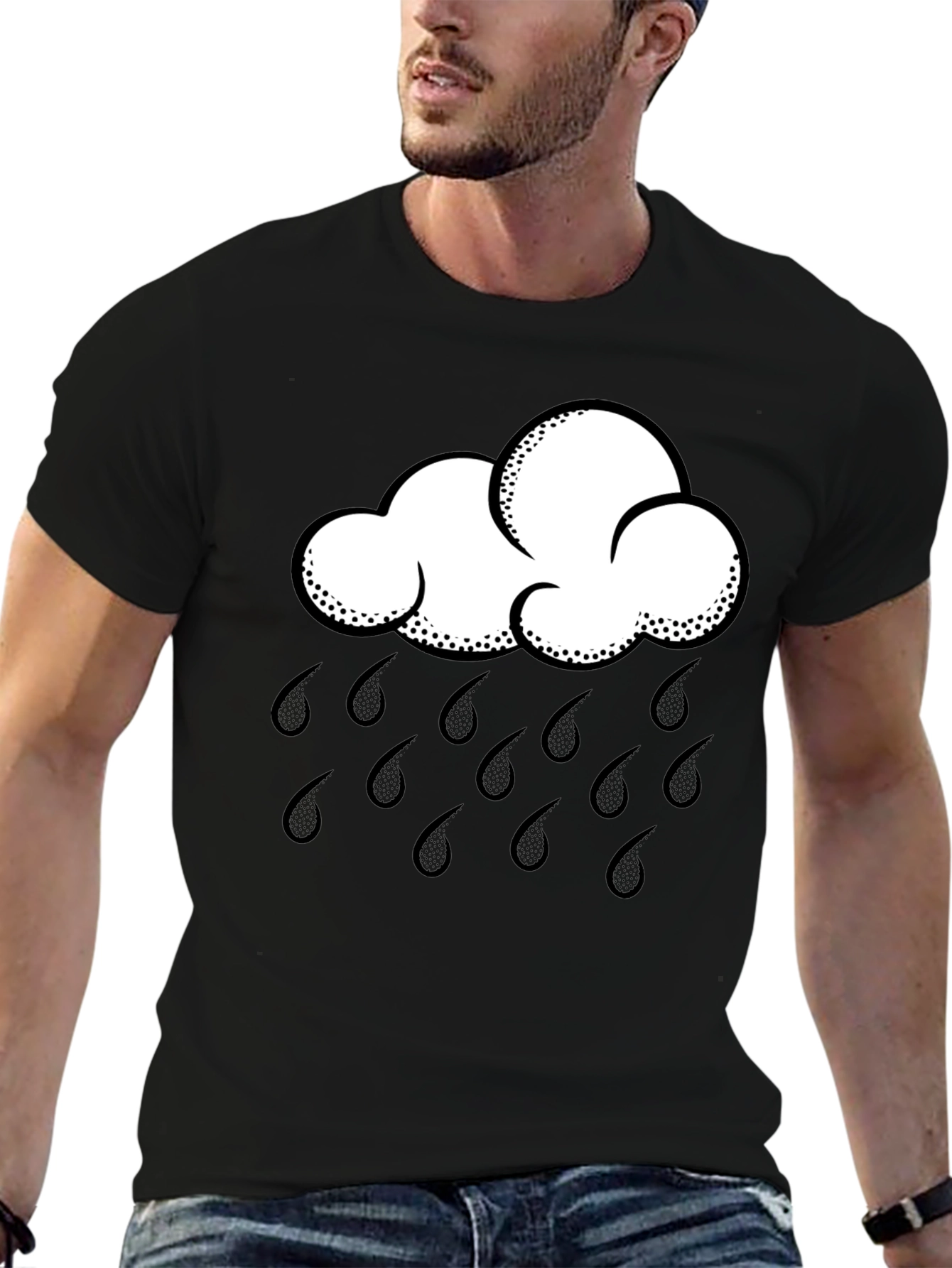 Rain Cloud Graphic Tee - Black Cotton Shirt
