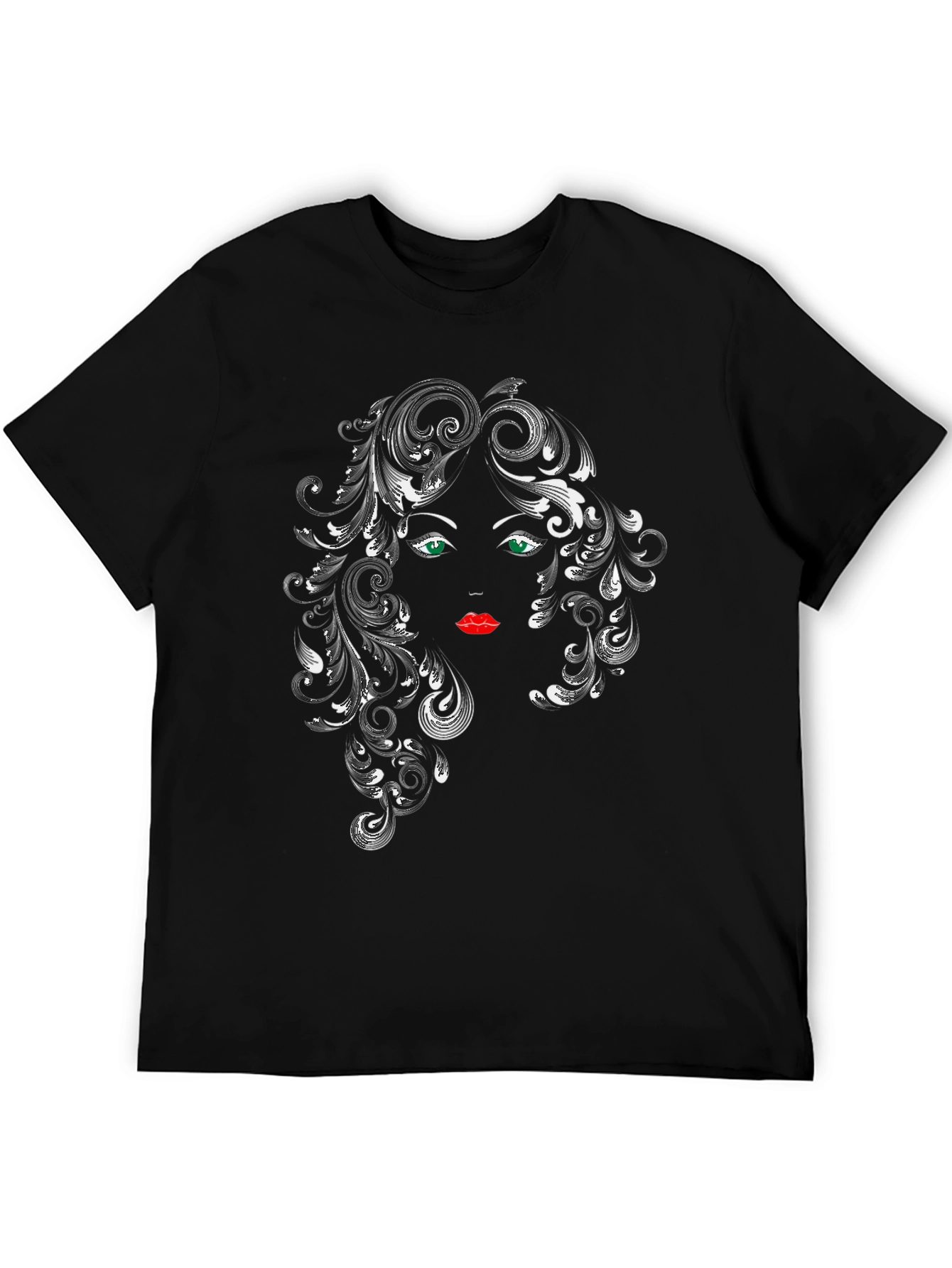 Stylish Black T-Shirt with Artistic Woman Face Graphic