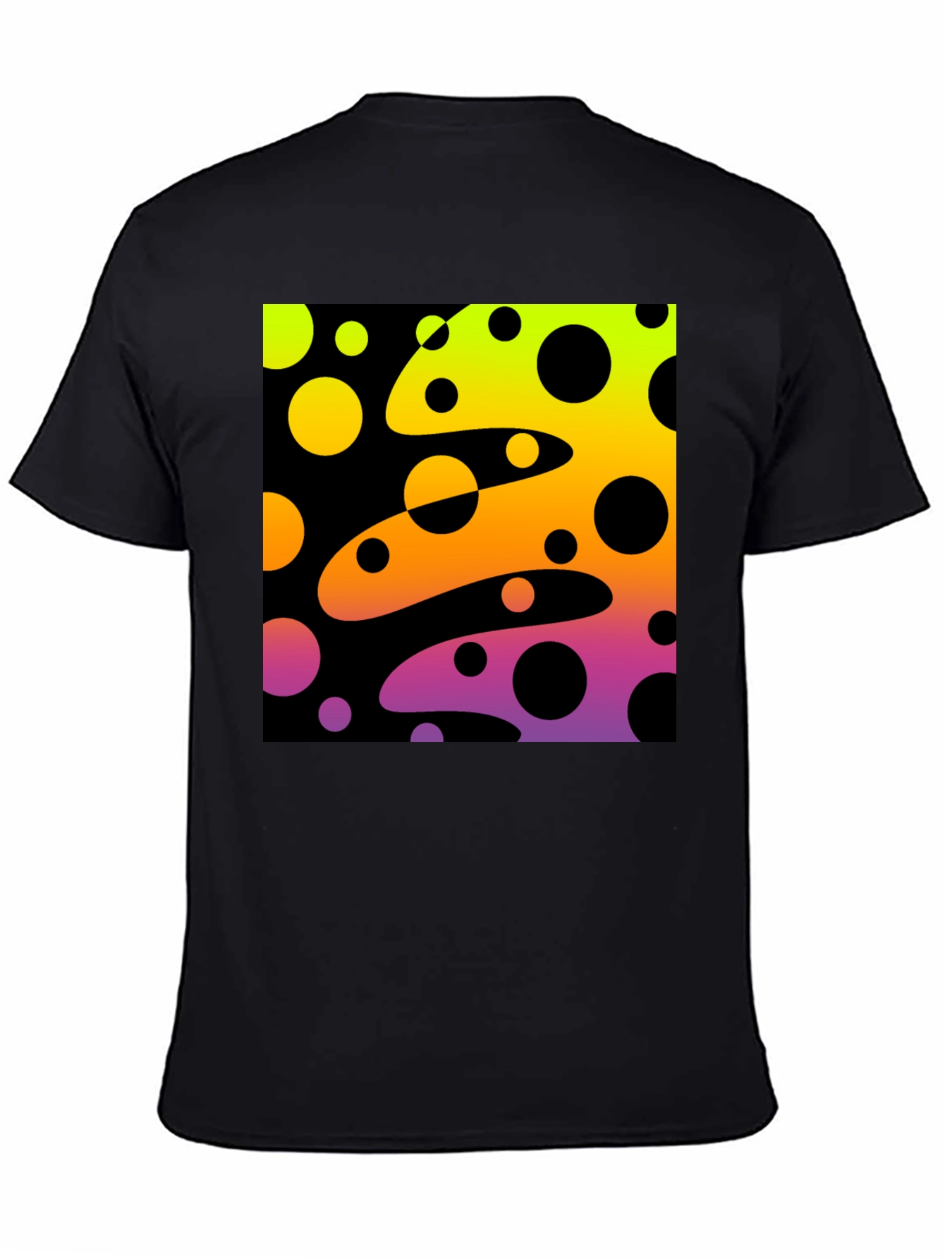 Vibrant Black T-Shirt with Abstract Retro Circle Design