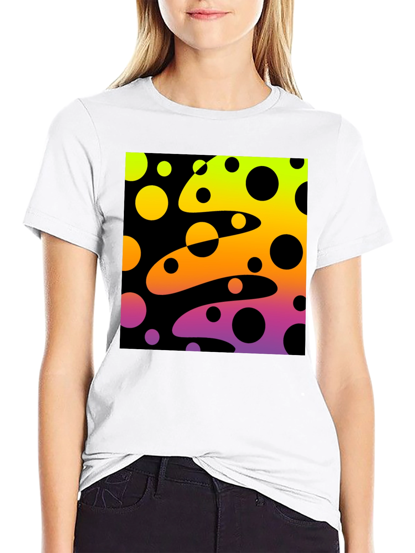 Vibrant Black T-Shirt with Abstract Retro Circle Design