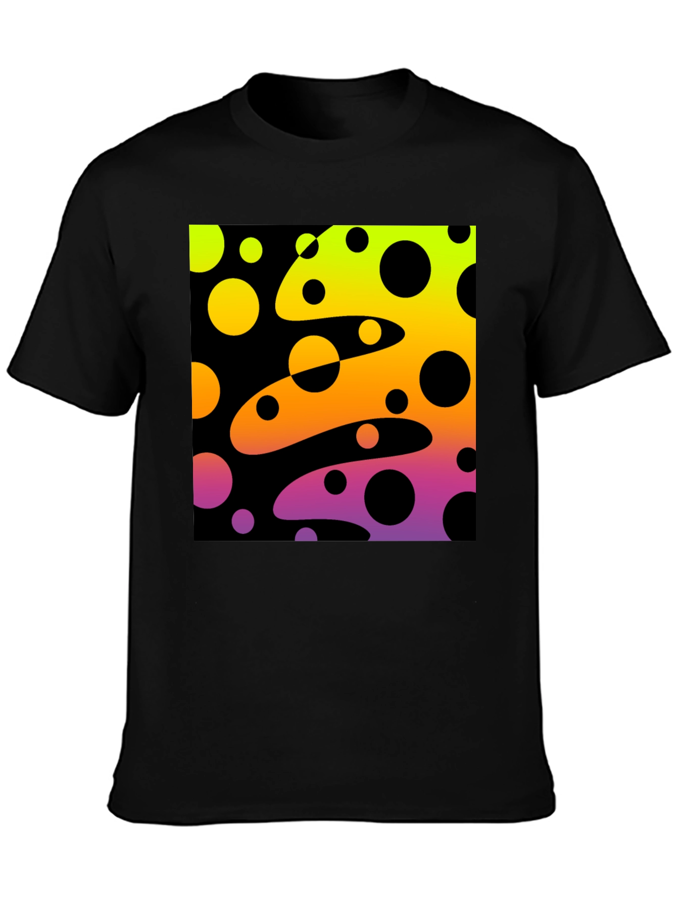 Vibrant Black T-Shirt with Abstract Retro Circle Design