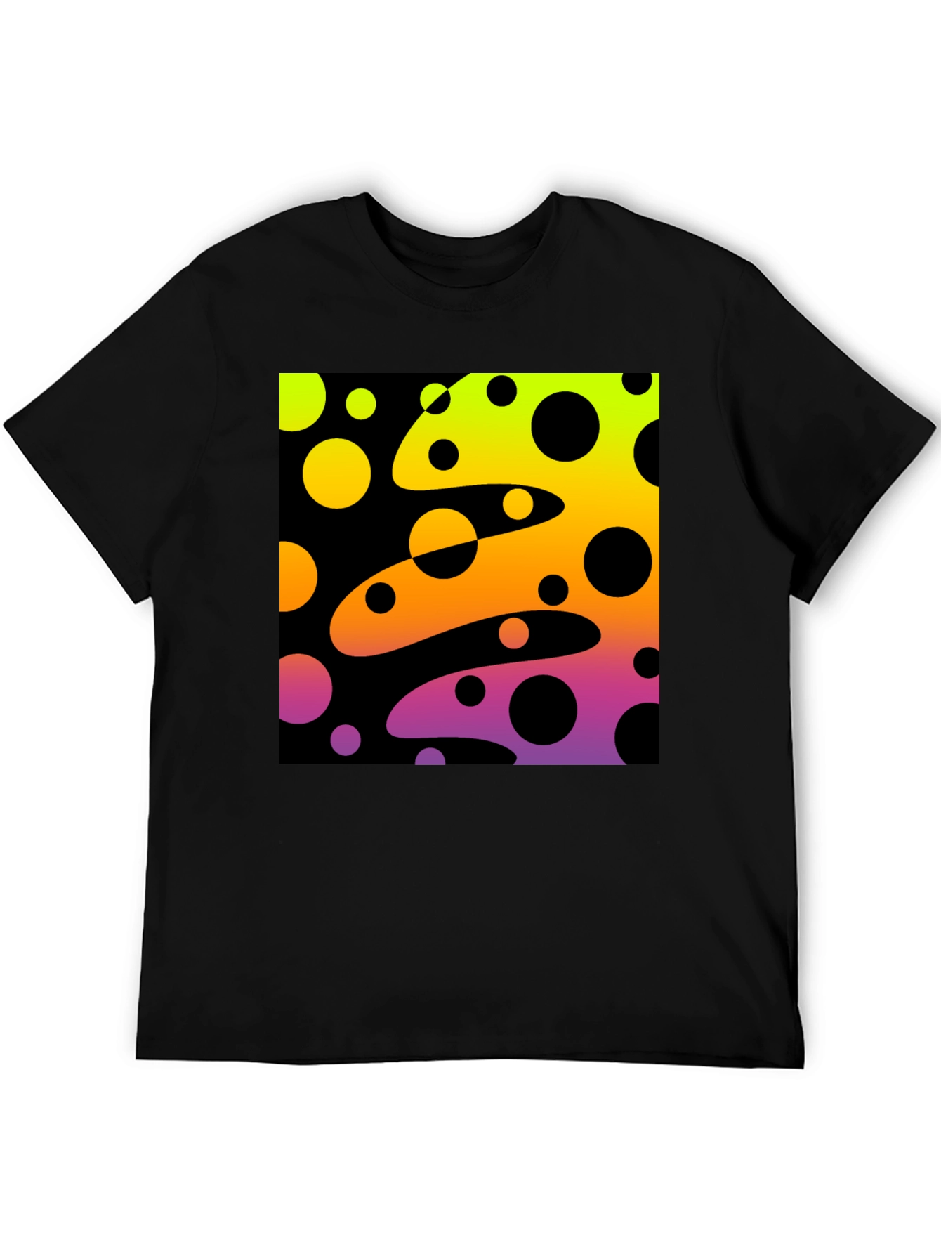 Vibrant Black T-Shirt with Abstract Retro Circle Design