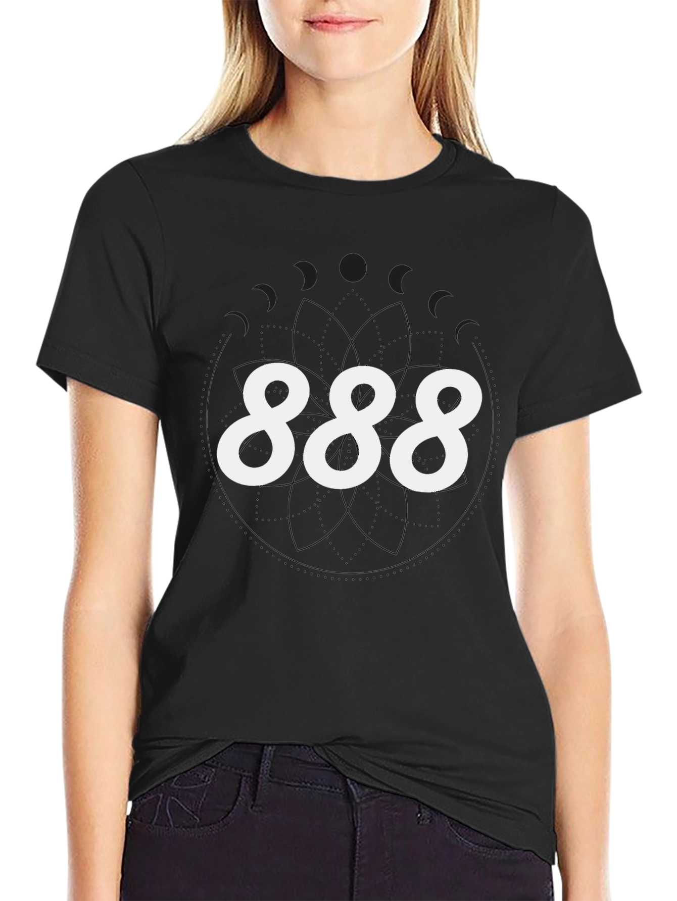 888 Graphic Tee - Black Crewneck Casual T-Shirt