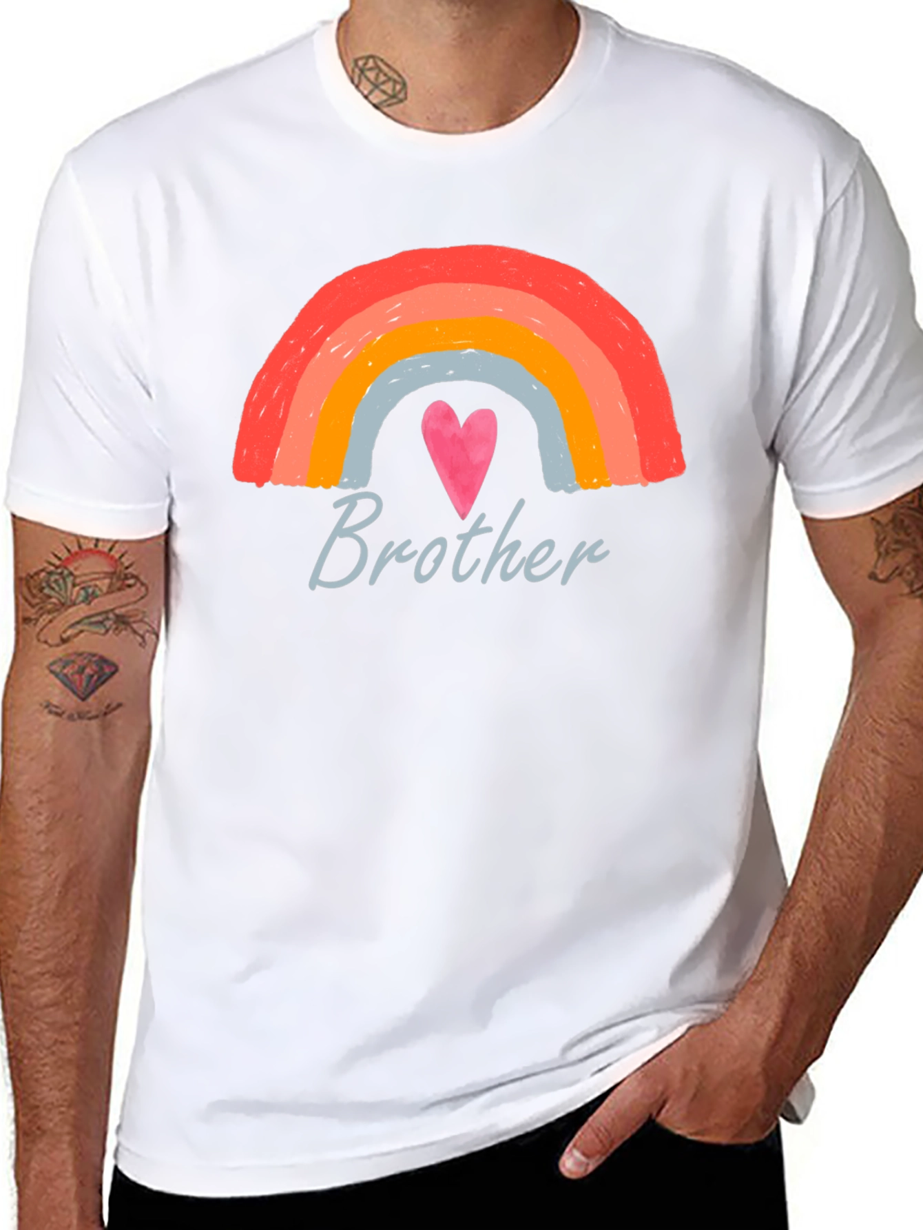 Brother Rainbow Heart Graphic T-Shirt