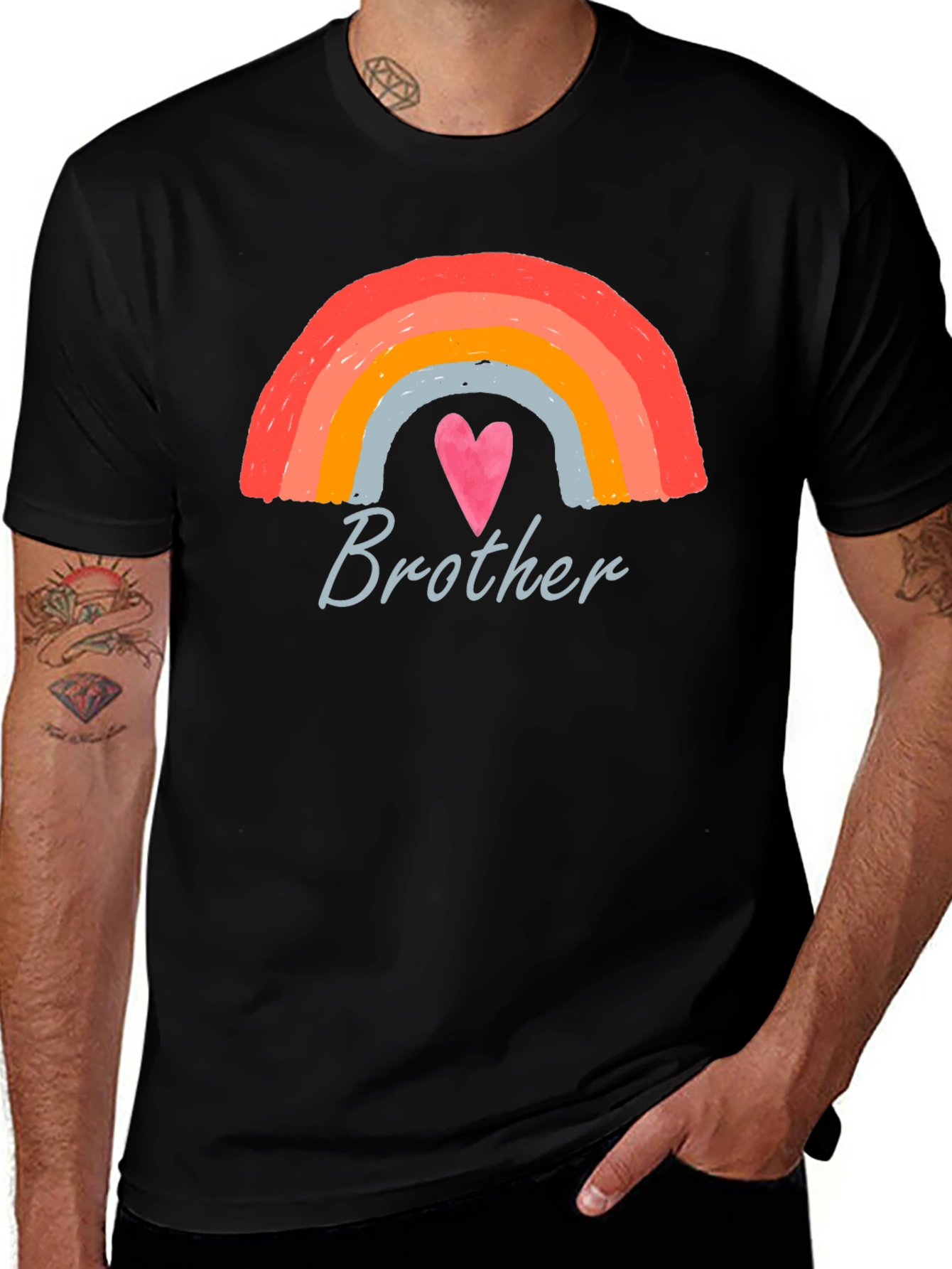 Brother Rainbow Heart Graphic T-Shirt