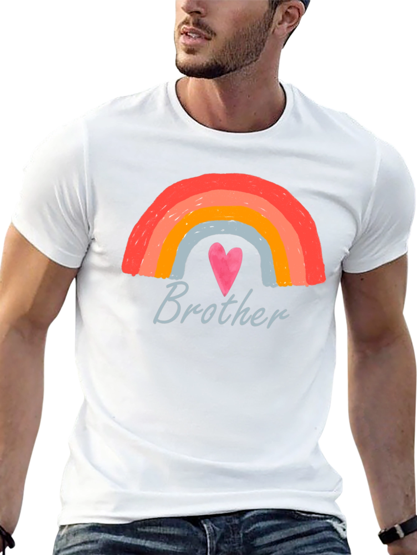 Brother Rainbow Heart Graphic T-Shirt
