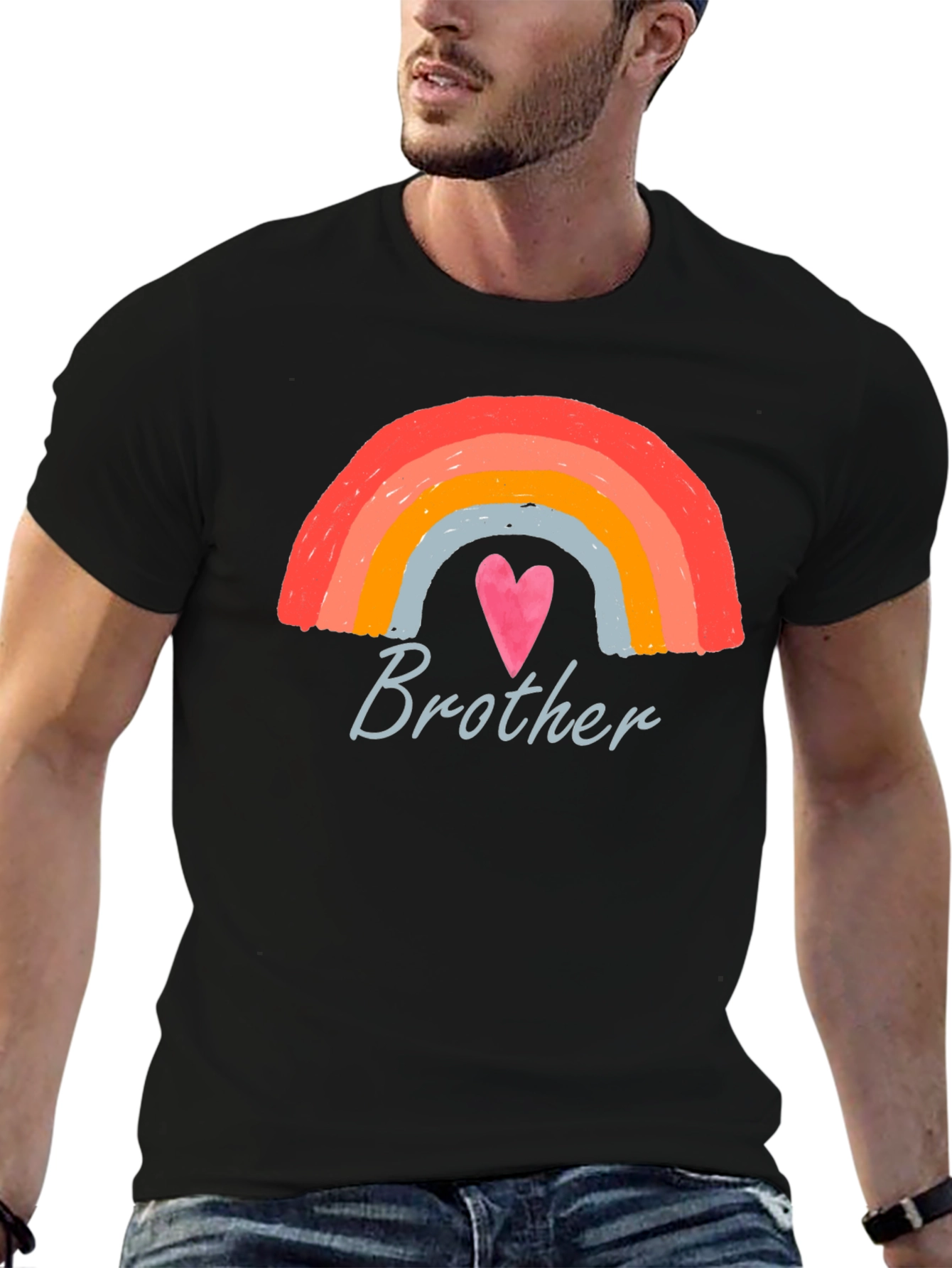 Brother Rainbow Heart Graphic T-Shirt