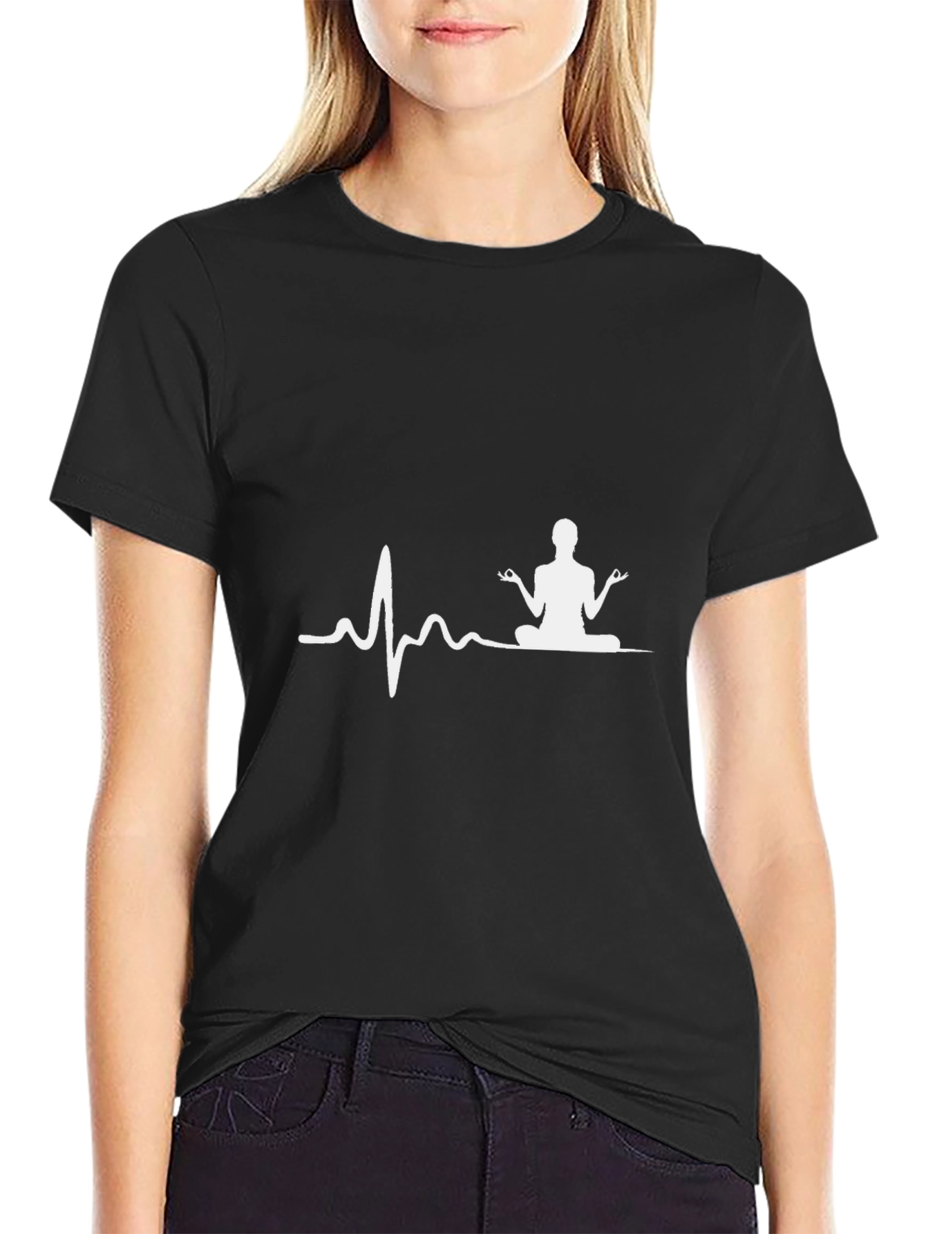 Zen Vibe Black Tee: Heartbeat Yoga Design