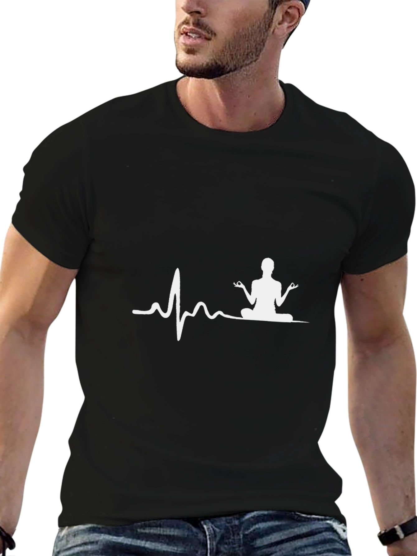 Zen Vibe Black Tee: Heartbeat Yoga Design