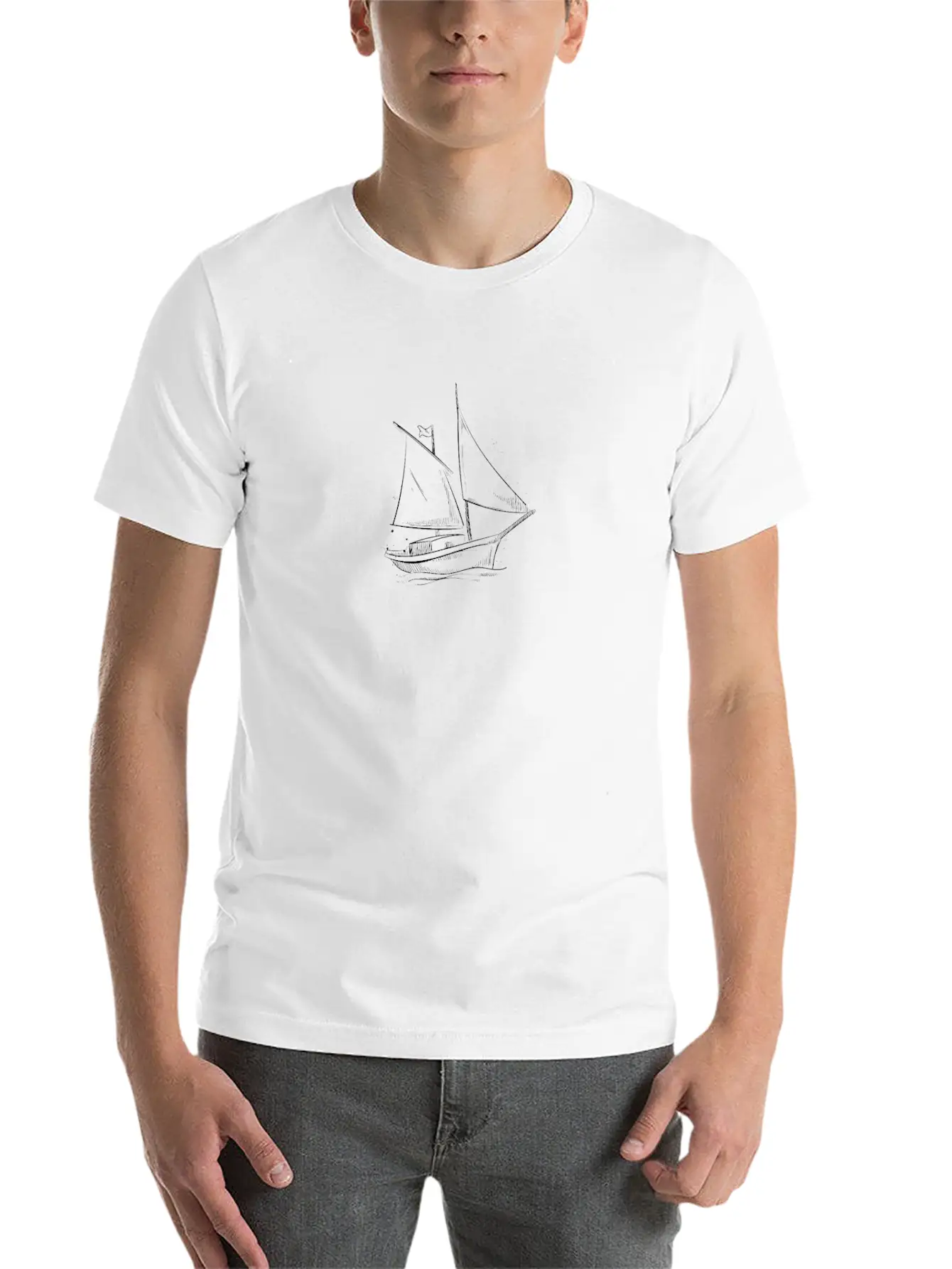 Sailor Sailing Sailboat Minimalism Design Lightweight Cotton T-Shirt – Daily Comfort Graphic Shirt