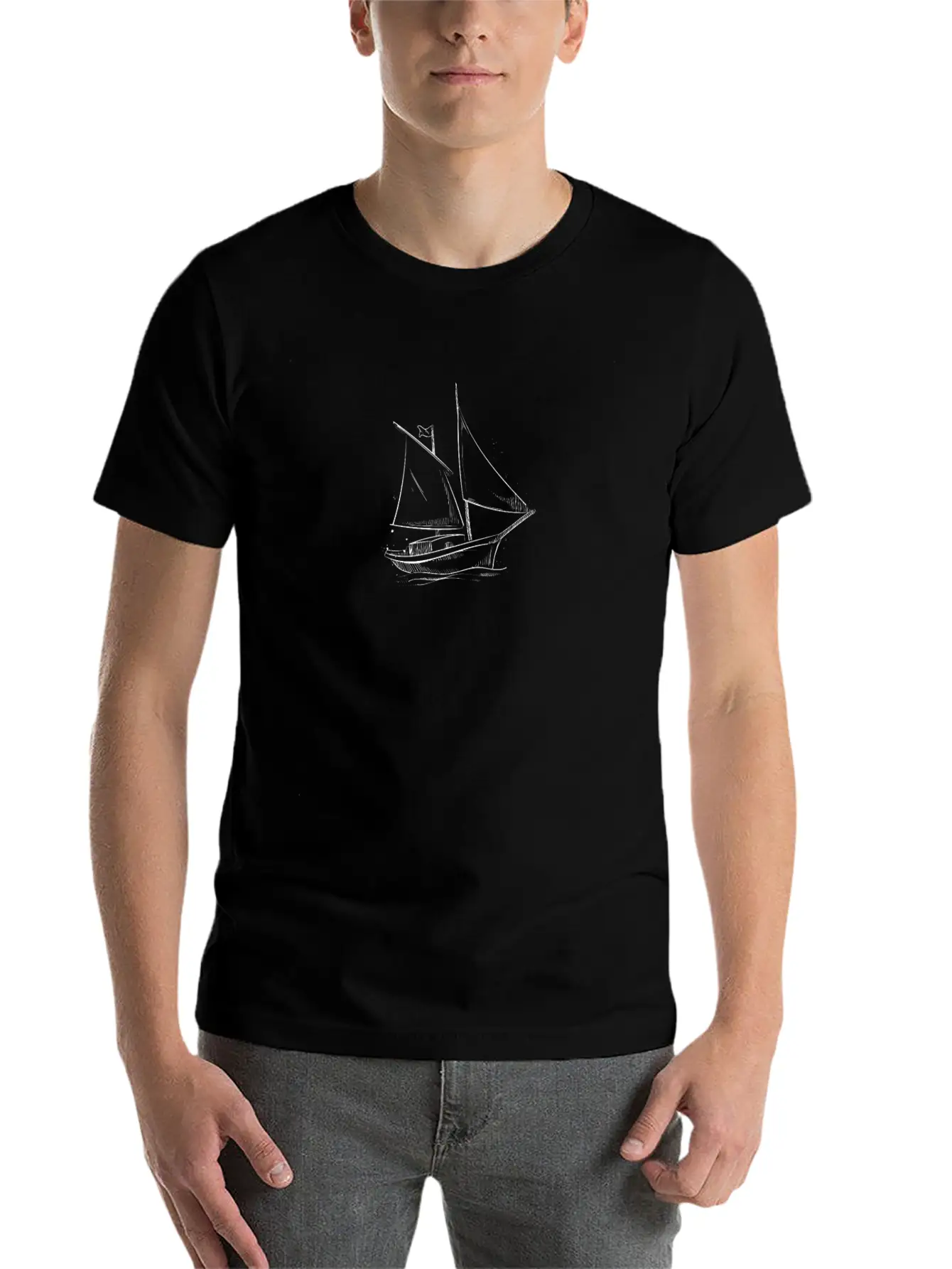 Sailor Sailing Sailboat Minimalism Design Lightweight Cotton T-Shirt – Daily Comfort Graphic Shirt