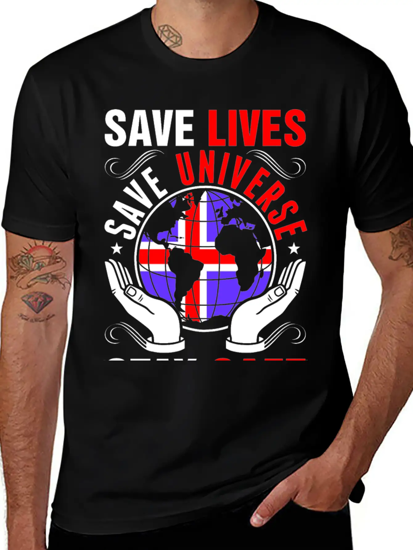 Save Lives Save Universe Stay Safe Icelander Tees Lightweight Cotton T-Shirt – Daily Comfort Graphic Shirt
