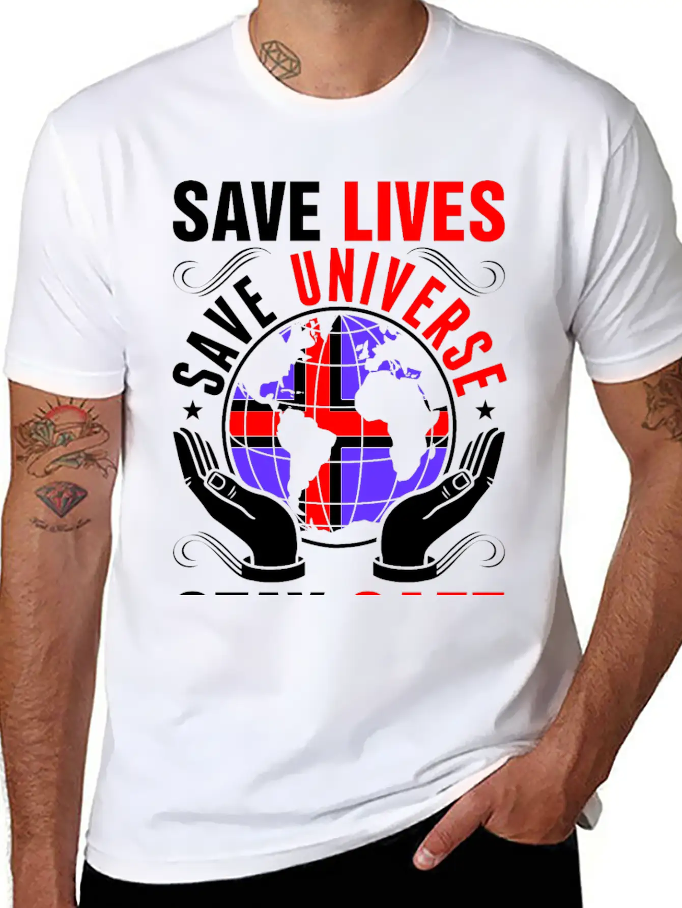 Save Lives Save Universe Stay Safe Icelander Tees Lightweight Cotton T-Shirt – Daily Comfort Graphic Shirt