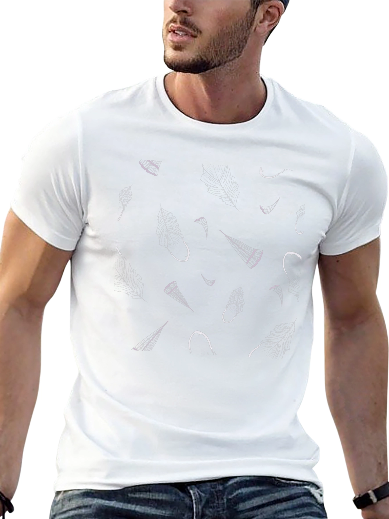 Abstract Feather Print Black Casual T-Shirt