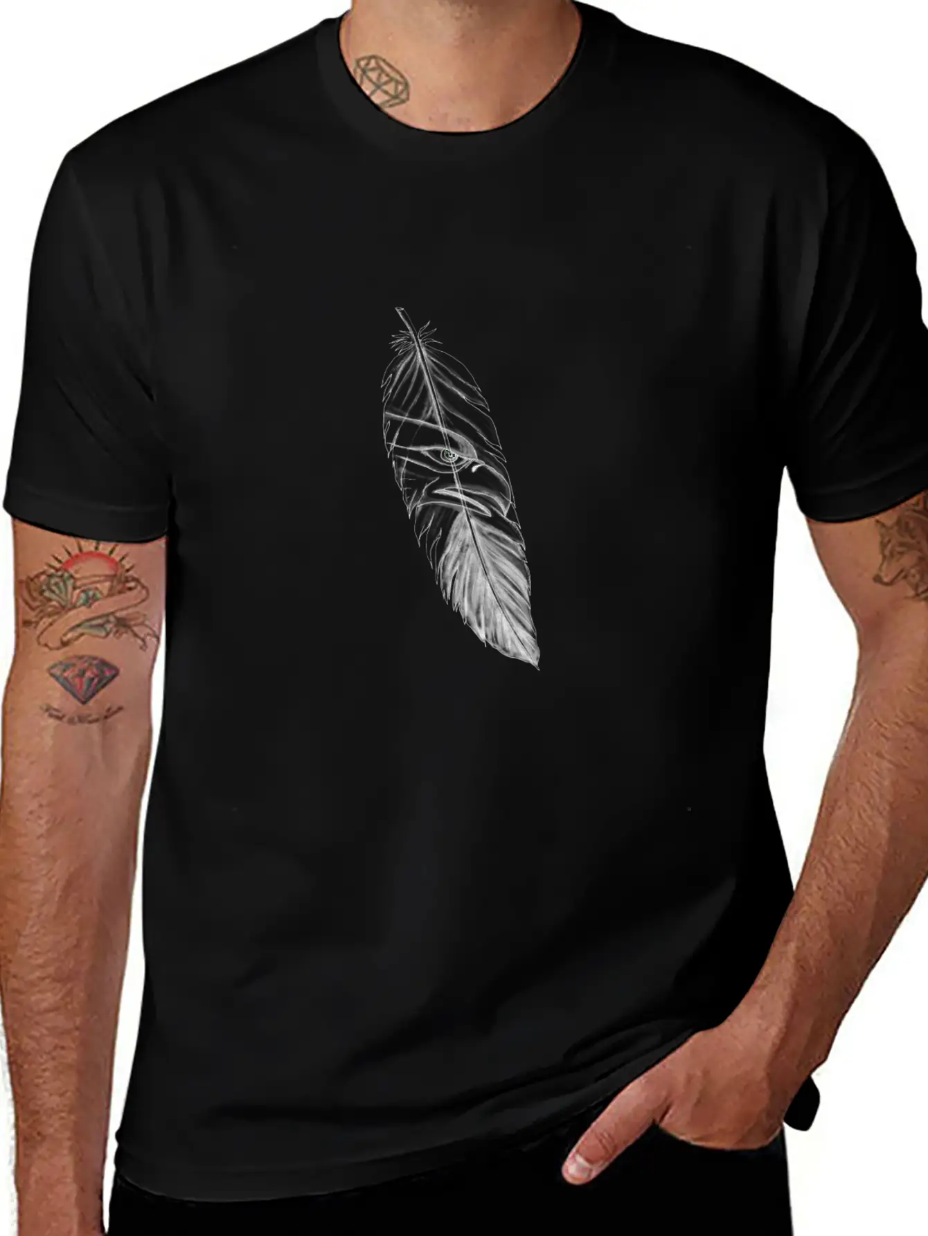 Sea Eagle Feather Tattoo Lightweight Cotton T-Shirt – Daily Comfort Graphic Shirt