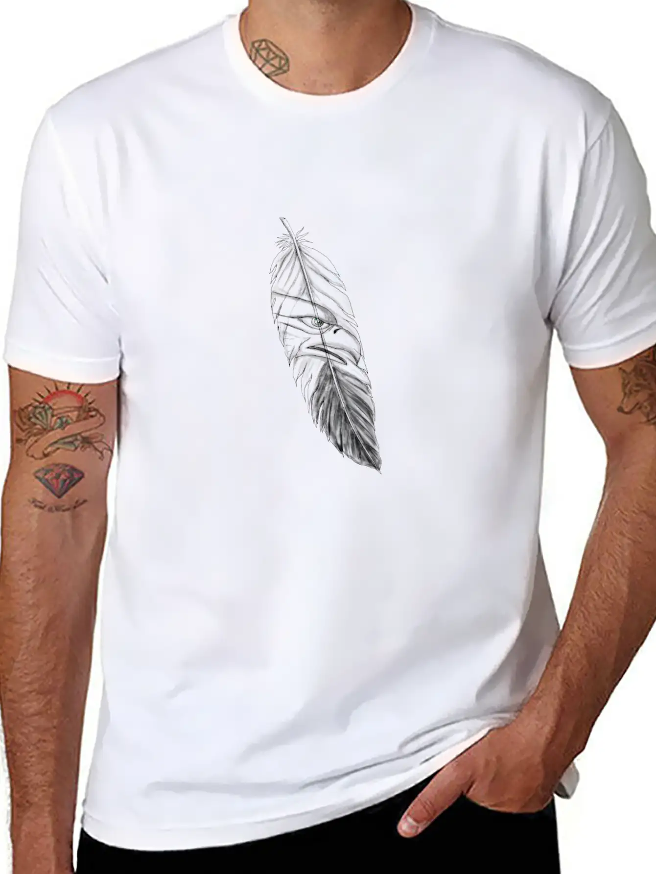 Sea Eagle Feather Tattoo Lightweight Cotton T-Shirt – Daily Comfort Graphic Shirt