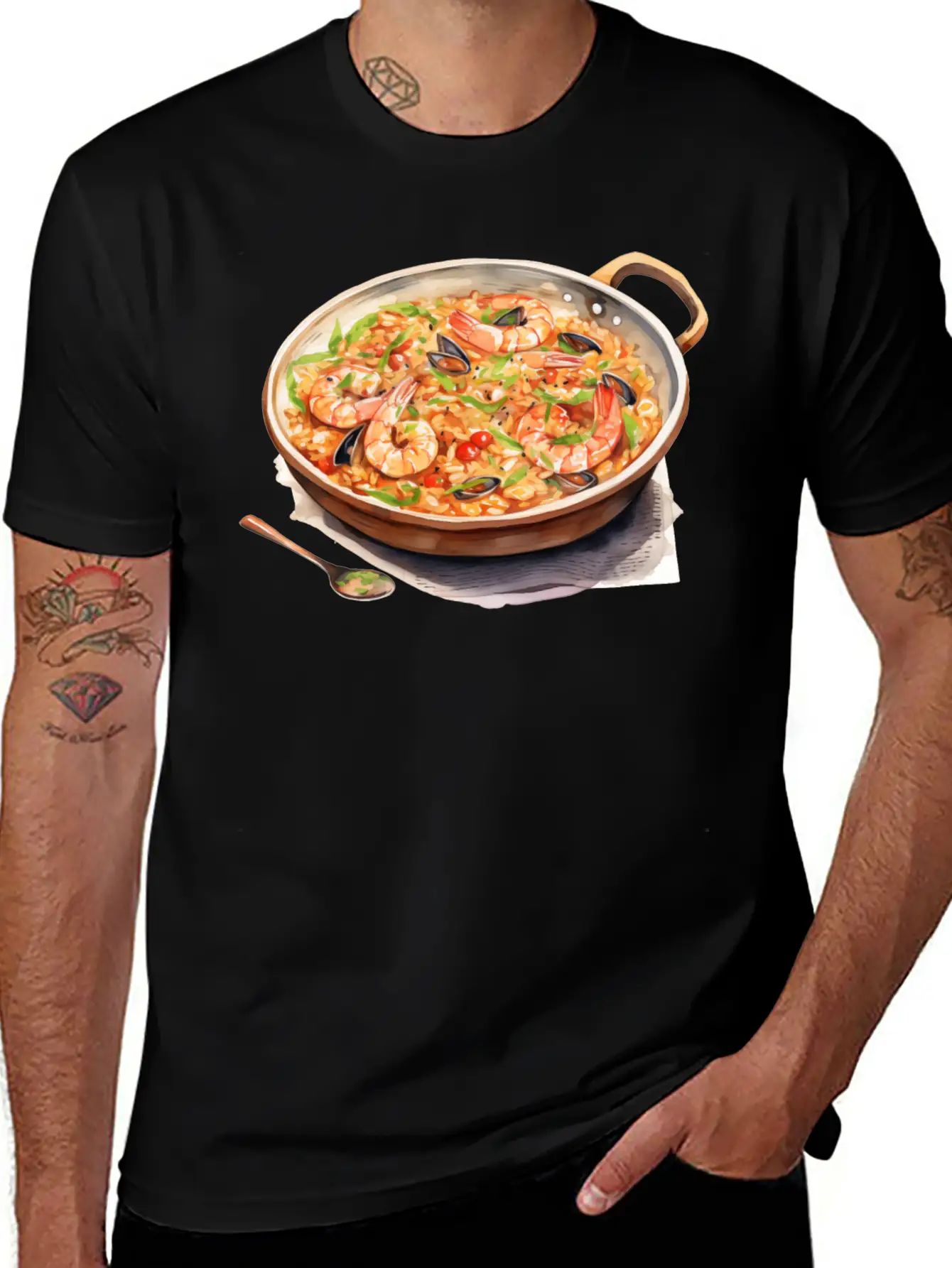 Seafood Risotto In A Copper Pan Lightweight Cotton T-Shirt – Daily Comfort Graphic Shirt
