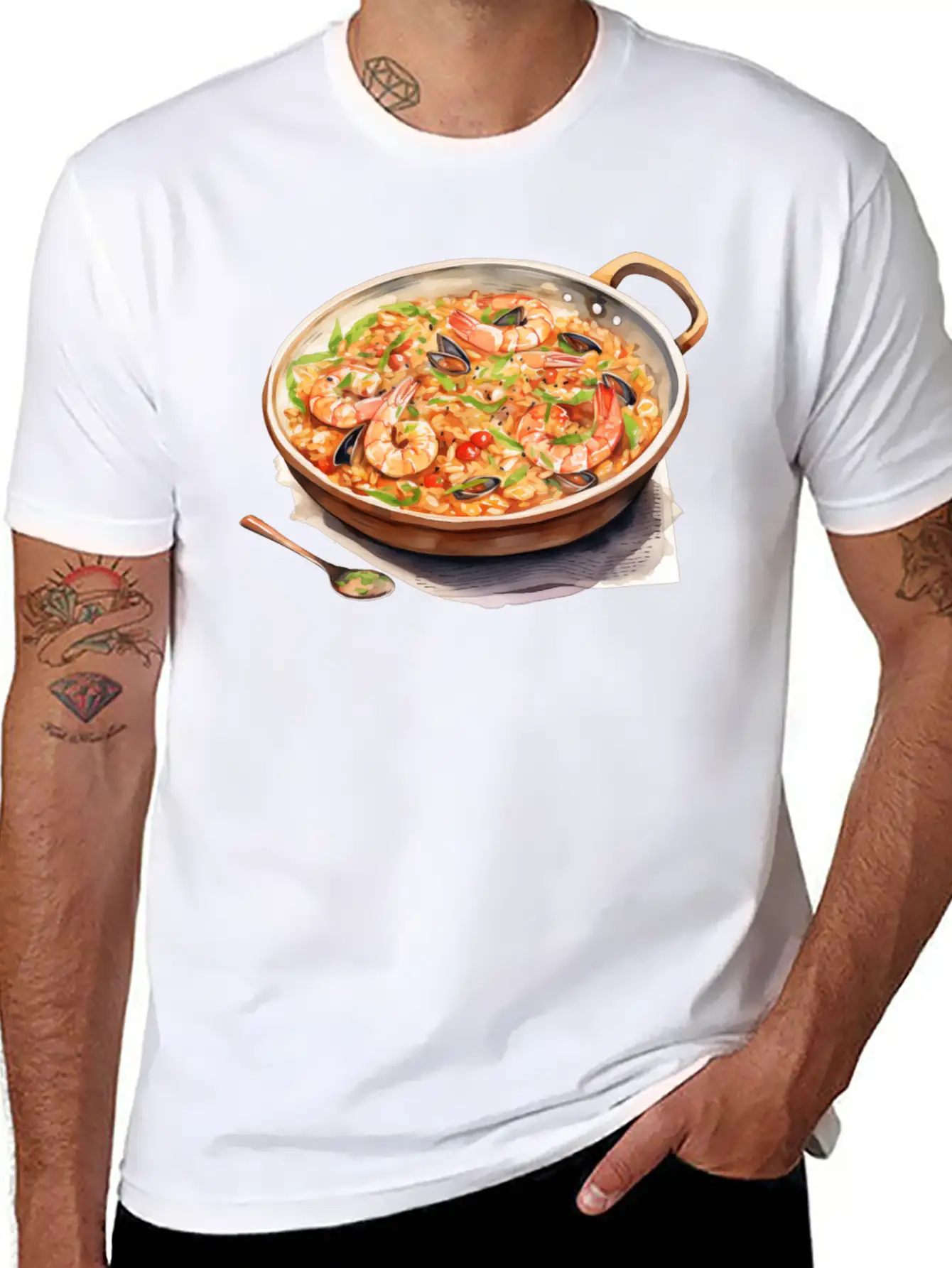 Seafood Risotto In A Copper Pan Lightweight Cotton T-Shirt – Daily Comfort Graphic Shirt