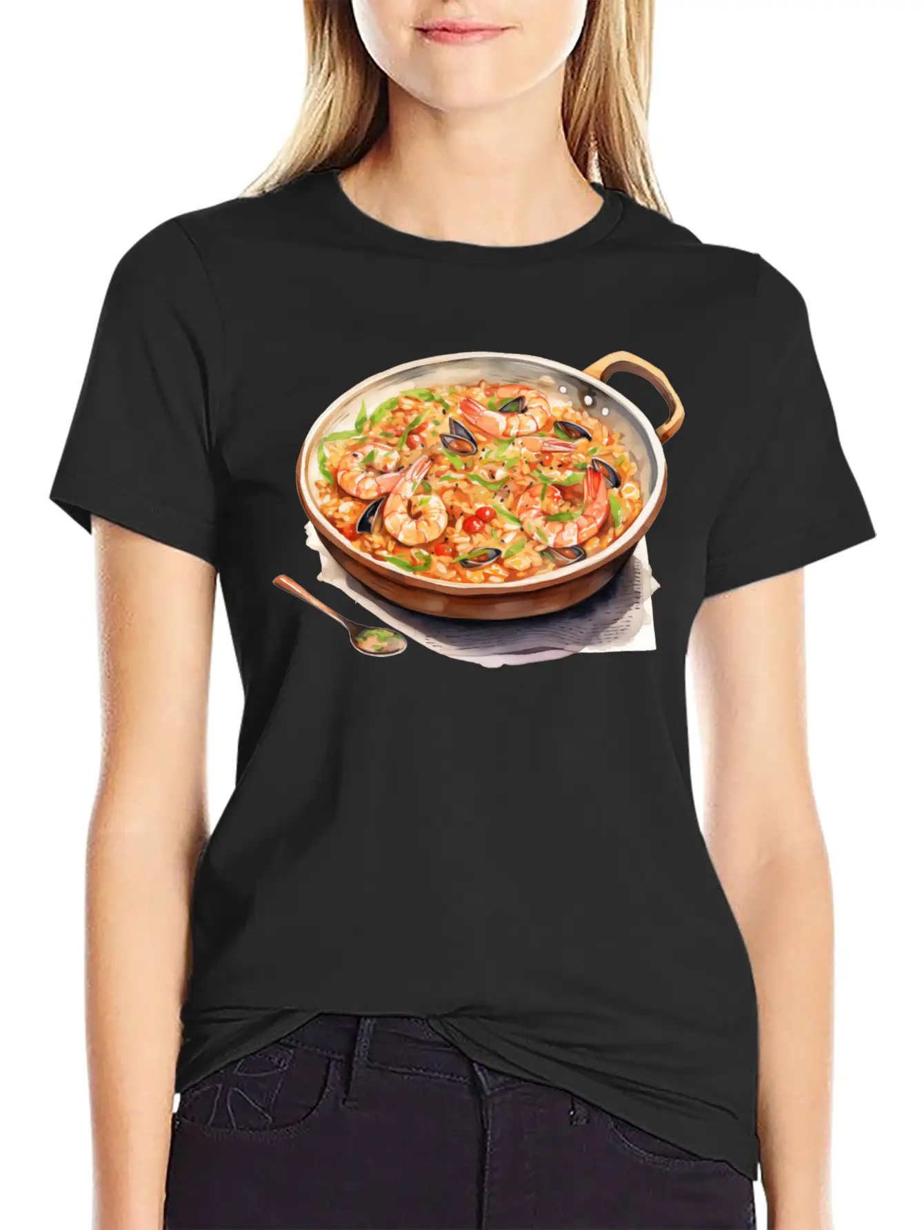 Seafood Risotto In A Copper Pan Lightweight Cotton T-Shirt – Daily Comfort Graphic Shirt