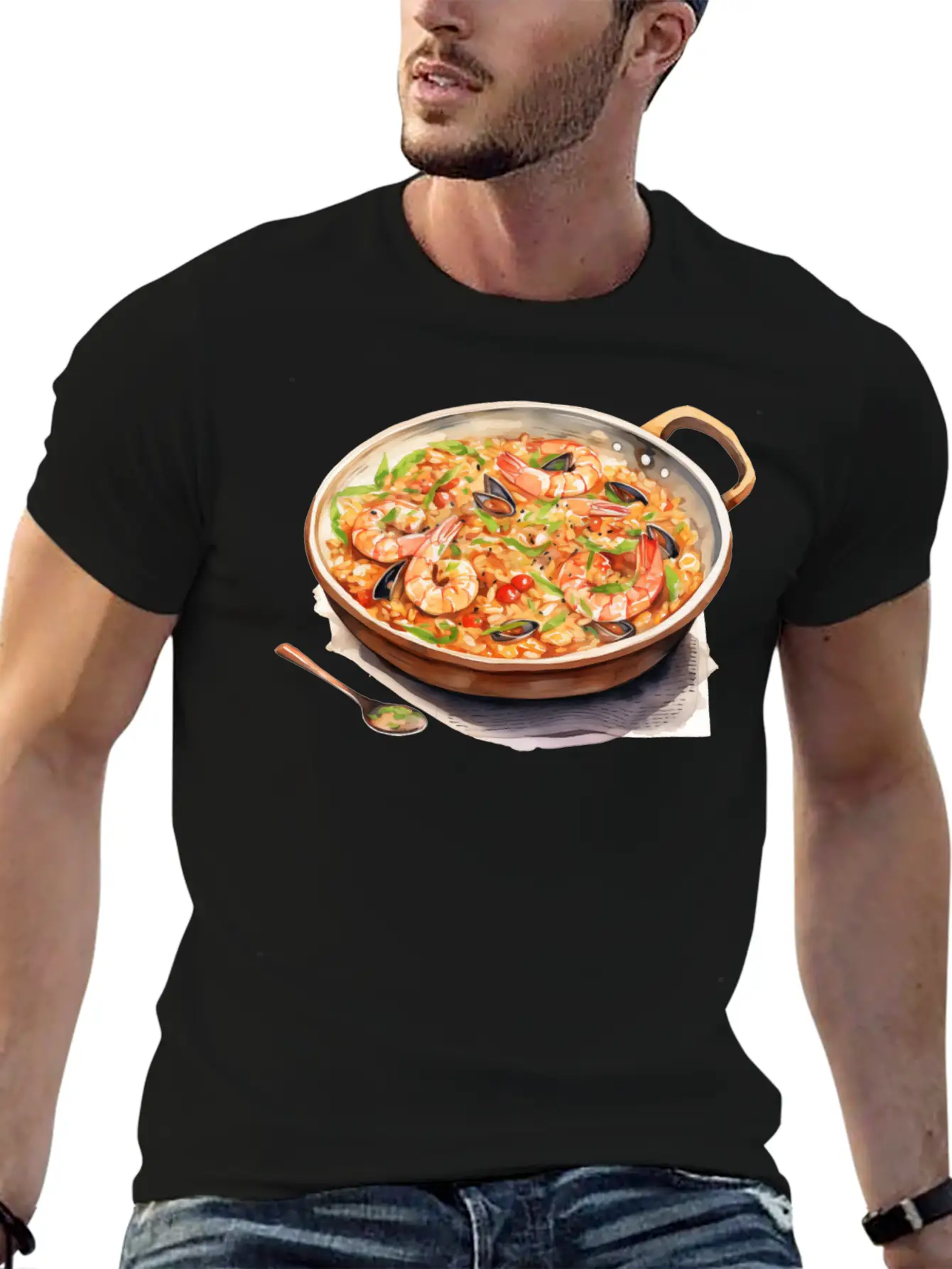Seafood Risotto In A Copper Pan Lightweight Cotton T-Shirt – Daily Comfort Graphic Shirt