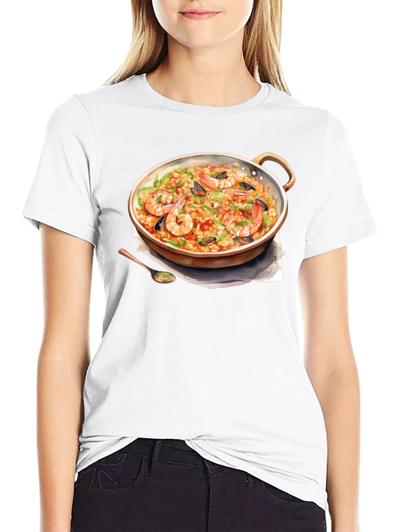 Seafood Risotto In A Copper Pan Lightweight Cotton T-Shirt – Daily Comfort Graphic Shirt